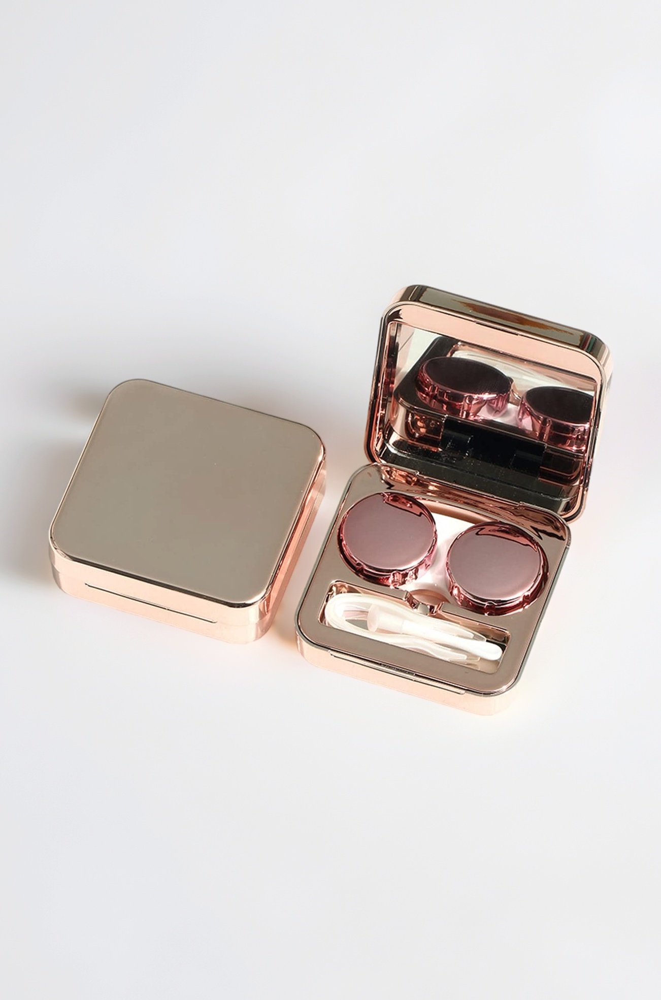 wolpin Plastic Travel Contact Lens Case Box Case With Mirror, Leakproof, Potable For Man And Women (Rose Gold) - 1 Pc
