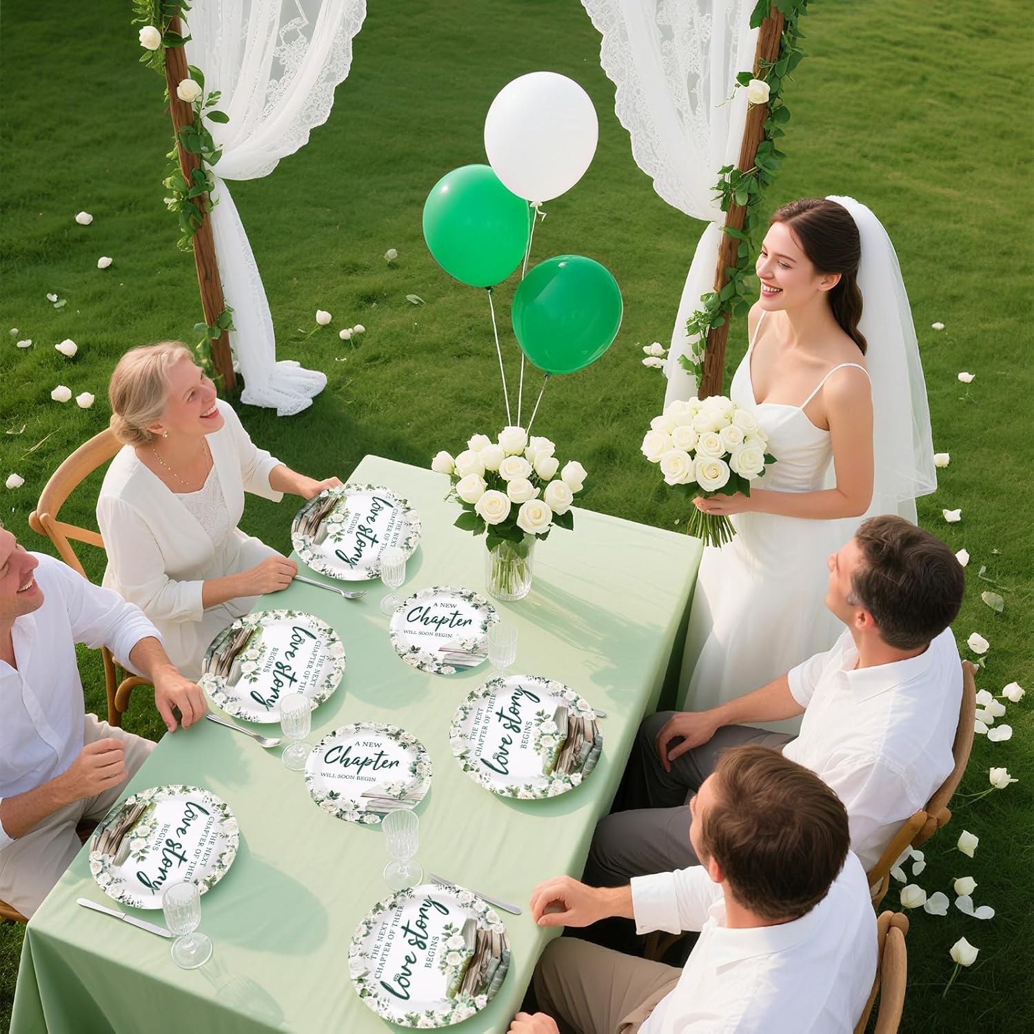 200 Pcs Book Themed Bridal Shower Party Decorations White Floral Paper Plates and Napkins Tableware Set for Girls Women To Be Engagement Wedding Bridal Shower Party Supplies Serves 24
