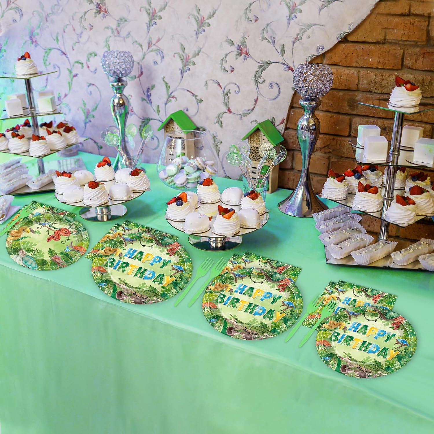 96 Pcs Reptile Birthday Party Supplies Reptile Swamp Happy Birthday Plates Napkins for Kids Jungle Swamp Snake Alligator Camping Wildlife Turtle Wilderness Party Tableware Decorations Favors Serves 24 - Image 6