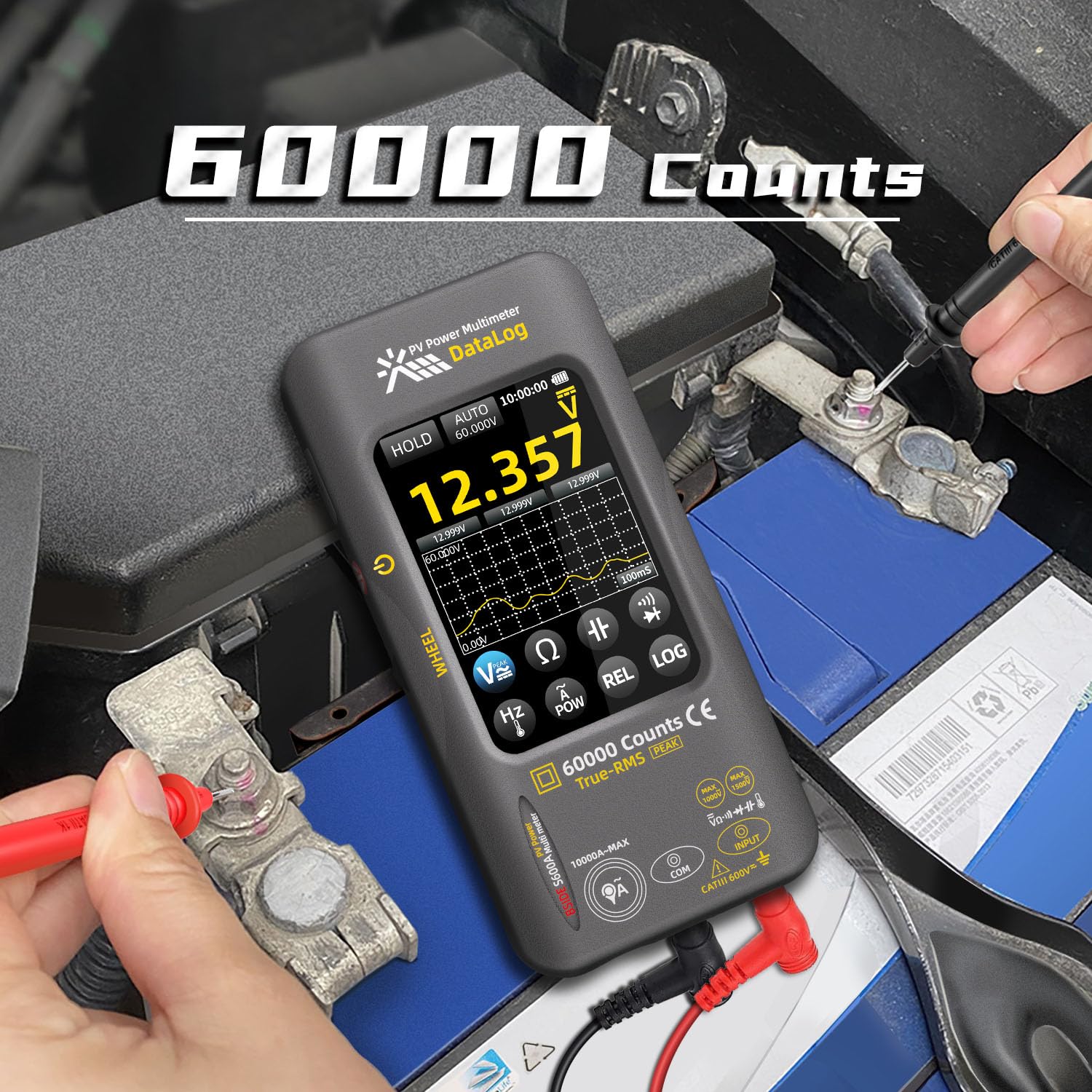 BSIDE S600A Professional Multimeter 60000 Zählungen Touchscreen, Digital und Grafisches Multimeter TRMS 1500V 10000A mit Leistungsmessung & REL Messung, Datenlogger, Flexibler Stromzange