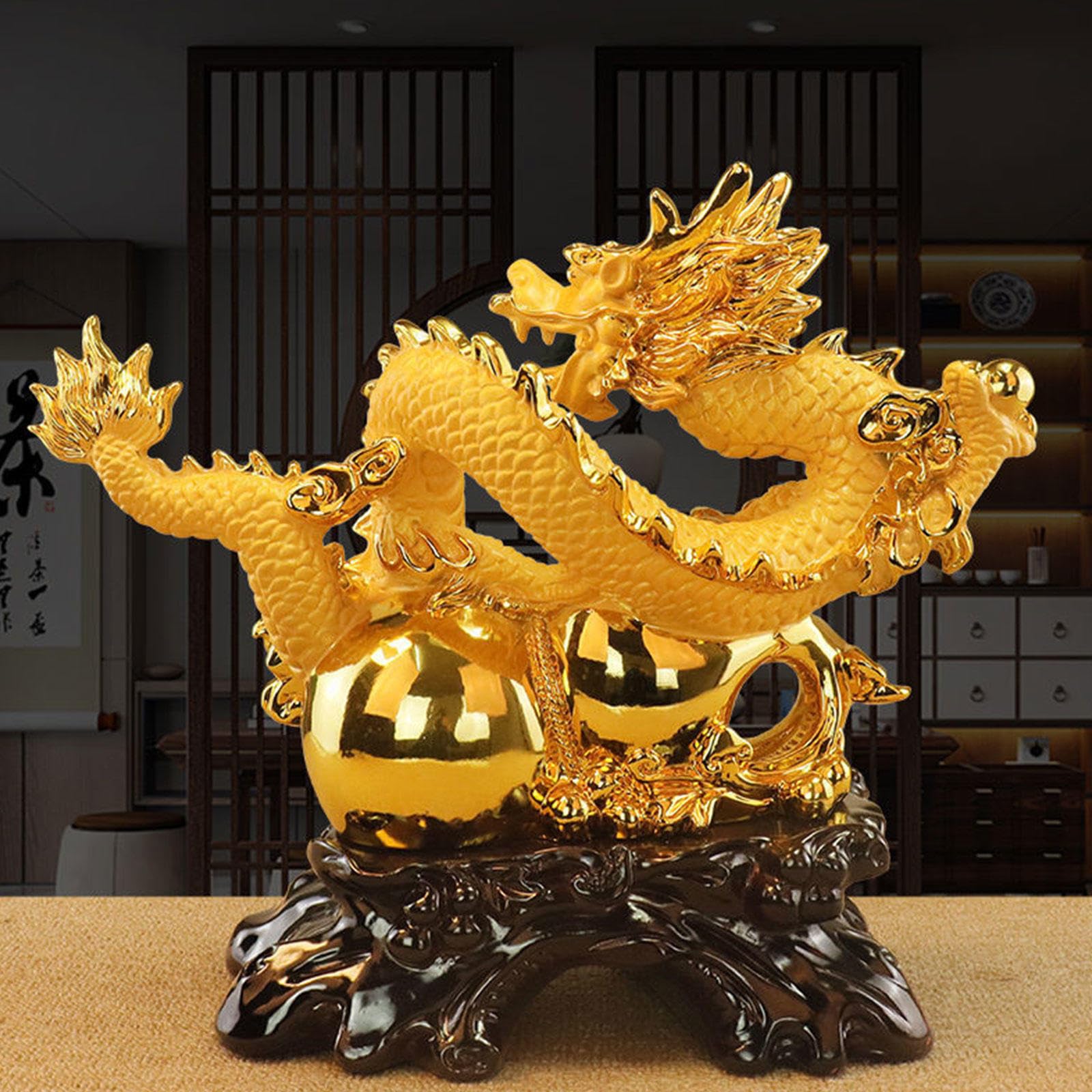 金色ドラゴン像 龍の置物 Amazon.co.jp: 龍の像 2024 中国風水ドラゴン像置物彫刻飾り ホーム