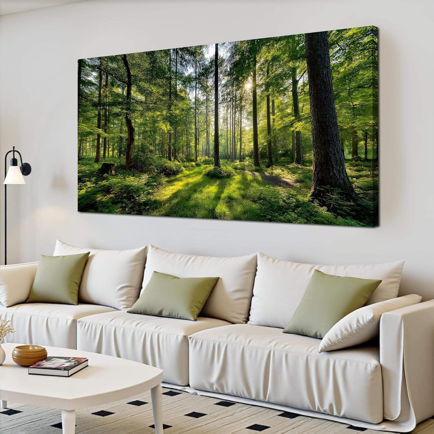 Large Forest Wall Art for Living Room Green Woodland Landscape with Sunlight Posters Prints for Bedroom Office Decor(65x130cm/No Frame)