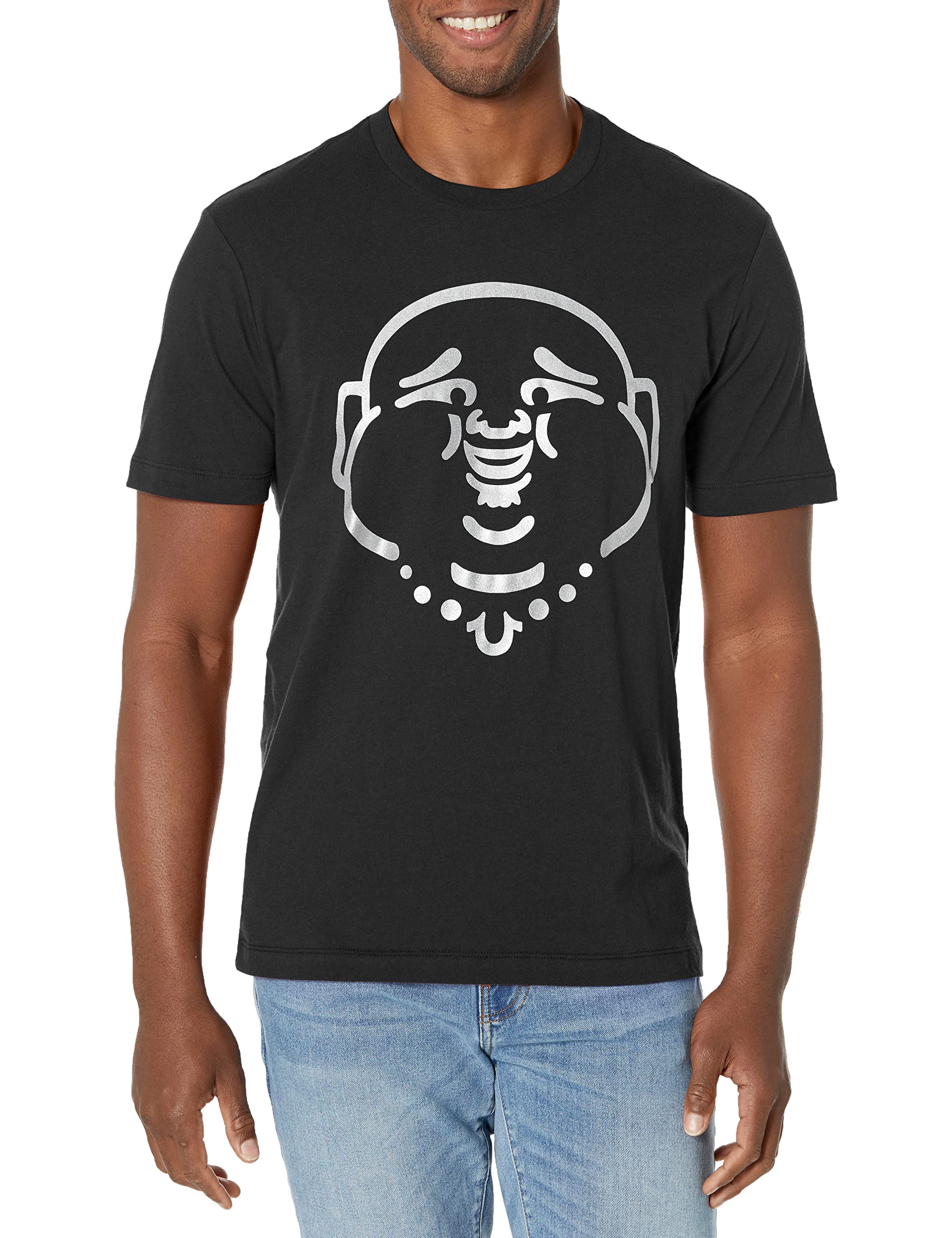 TRUE RELIGIONMen's Ss Matte Foil Buddha Tee, Jet Black, Small