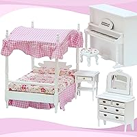 Vista 1 de iLAND - Juego de muebles de dormitorio para casa de muñecas, cama mini de madera para muñecas, muebles en miniatura con accesorios a escala 1:12