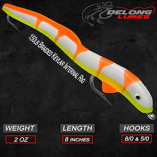 Miniatura 5 de Delong Lures KILR EEL - Señuelos animados perfumados de anís de 8 pulgadas para agua dulce y salada, cebos suaves para almizcle, lucio, lucio del