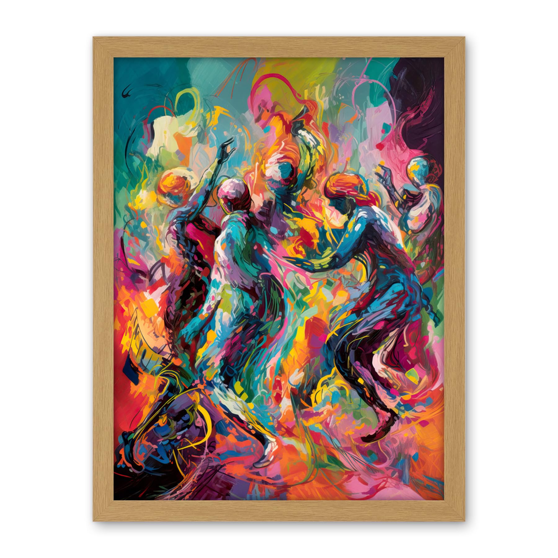 Artery8 Abstract Figures Vibrant Dance Expression Artwork Framed Wall Art Print 18X24 Inch
