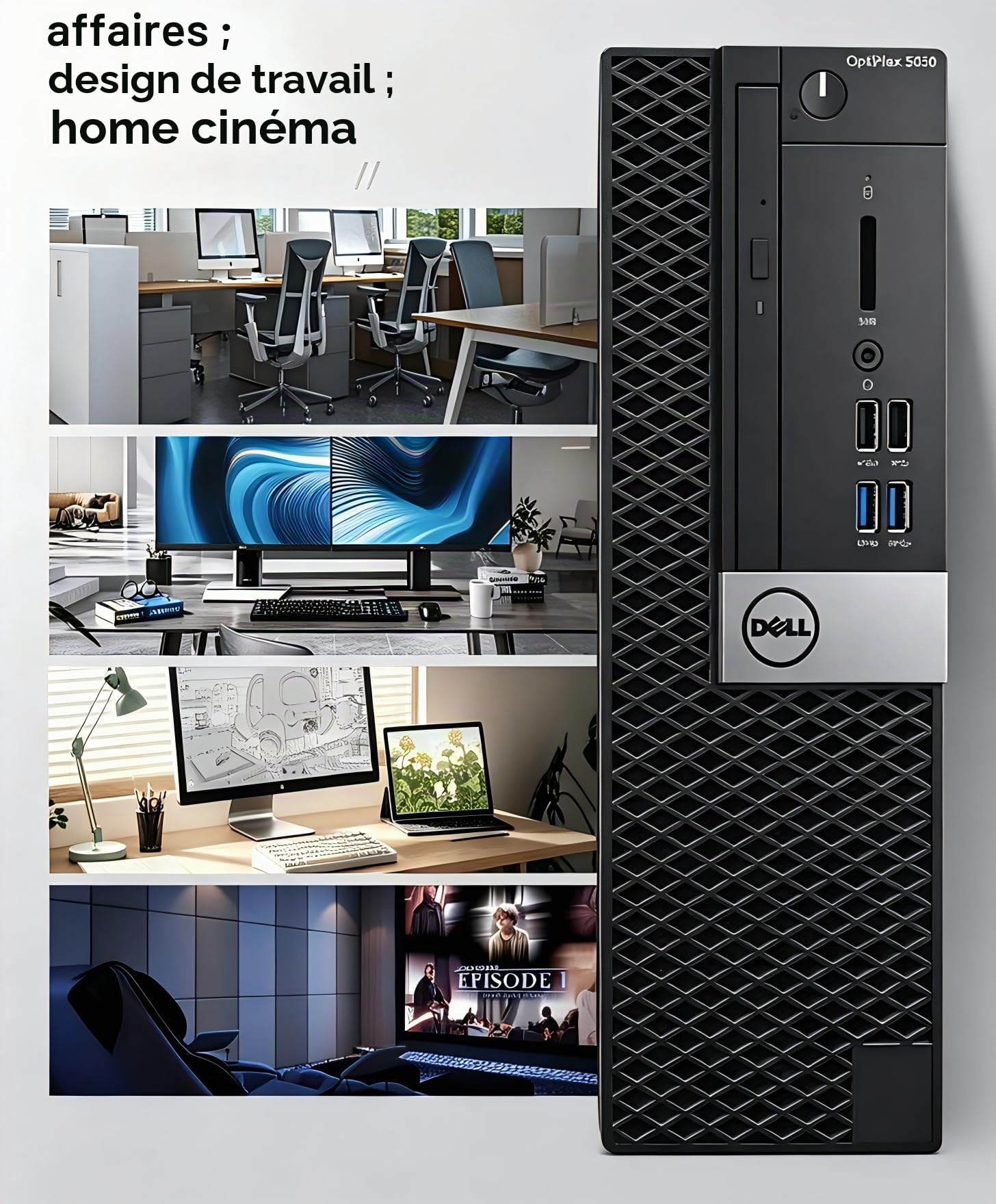 Dell Optiplex 5050 SFF Ordinateur de Bureau, Intel Core i5-7500, 8 Go de RAM, SSD 256 Go, Wi-FI, Bluetooth, Clavier QWERTY Américain, Windows 11 Pro (Reconditionné)