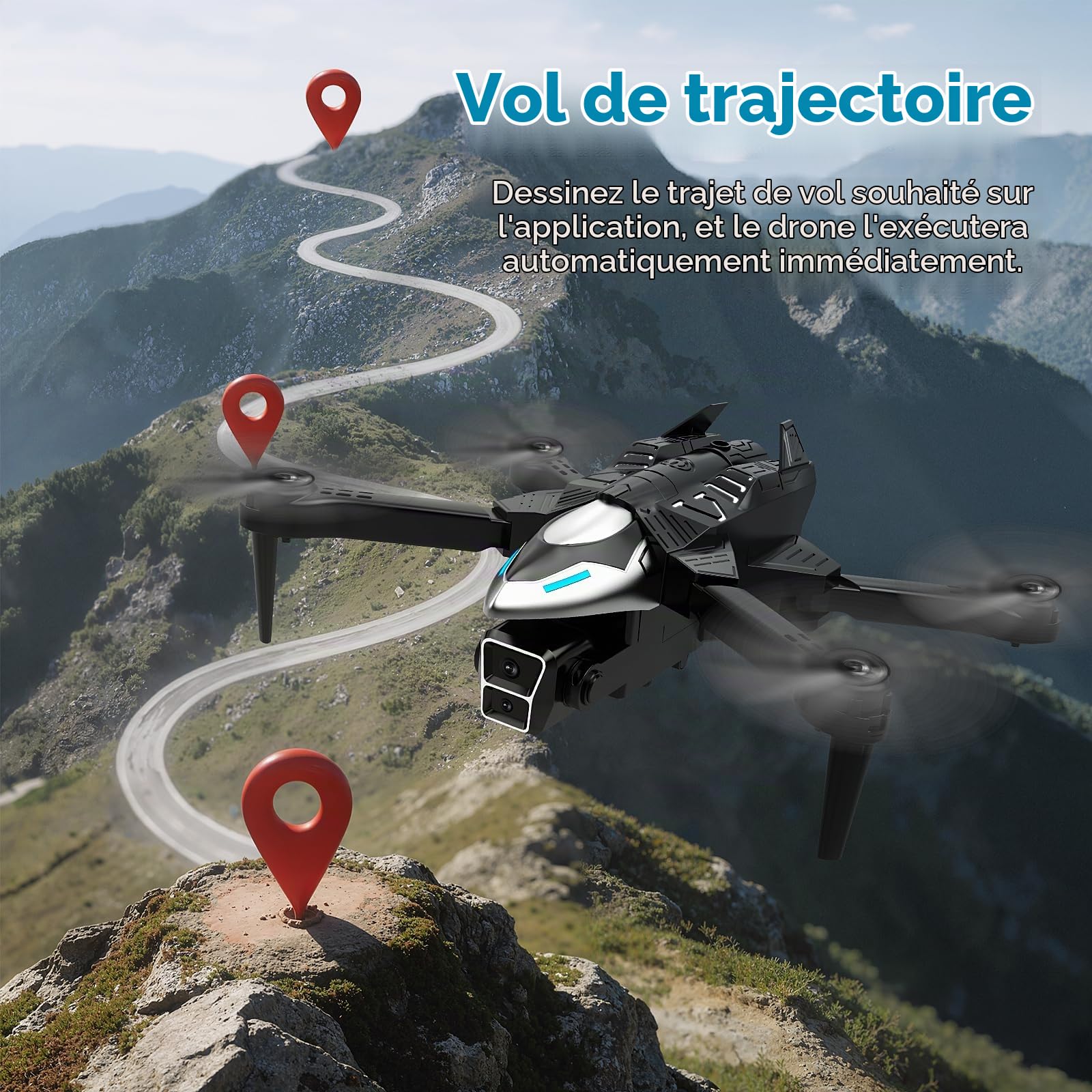 Drone avec Camera 4K pour Enfant et Adulte, Drones Radiocommandés, Quadcopter RC Pliable avec Effet de Pulvérisation, Moteur Brushless, Auto Hover, Selfie Gestuel, Jouet Cadeau pour Garçons et Filles