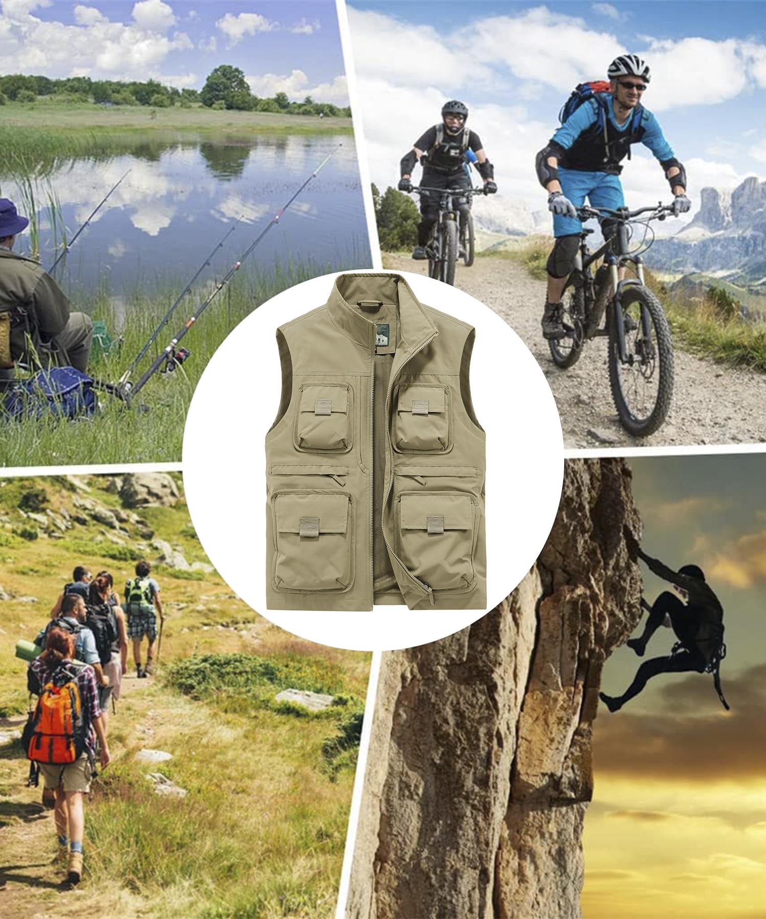 Chaleco de Pesca con múltiples bolsillos para Hombres Ligero Chaleco Sin Mangas de Secado Rápido Transpirable Aire Libre Chaleco de Trabajo Casual Chaqueta para Viajes Fotografía Caza