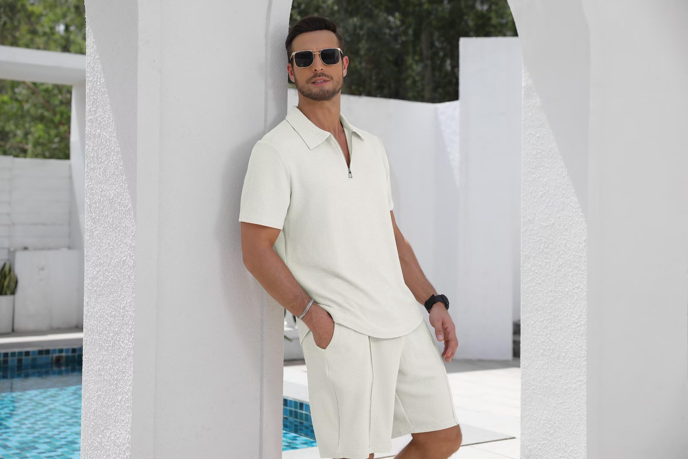 Trainingsanzug Herren Sommer 2-teilig,Kurzarm T-Shirt & Kurze Hose, Sportanzug für Fitness, Freizeit und Alltag,Atmungsaktiv Leicht
