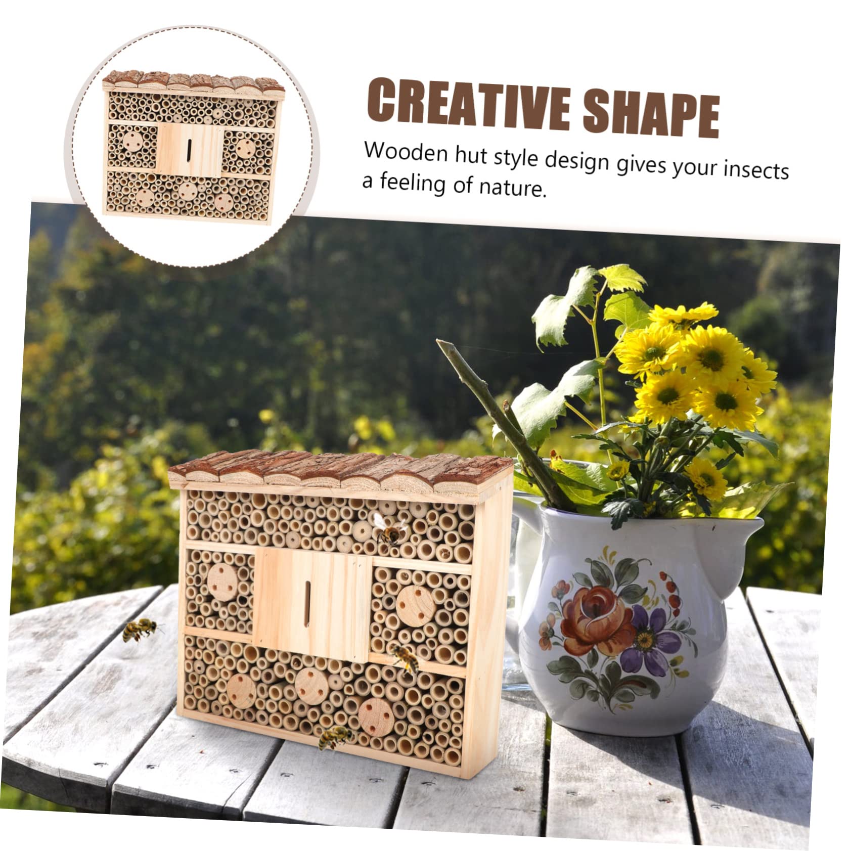 Kisangel Holzhaus Garten Insektenhaus Bienenhaus Robust Haus Für Garten Sicherem Dach Und Glatter Oberfläche Zum Schutz Anlockung Von Nützlichen Insekten