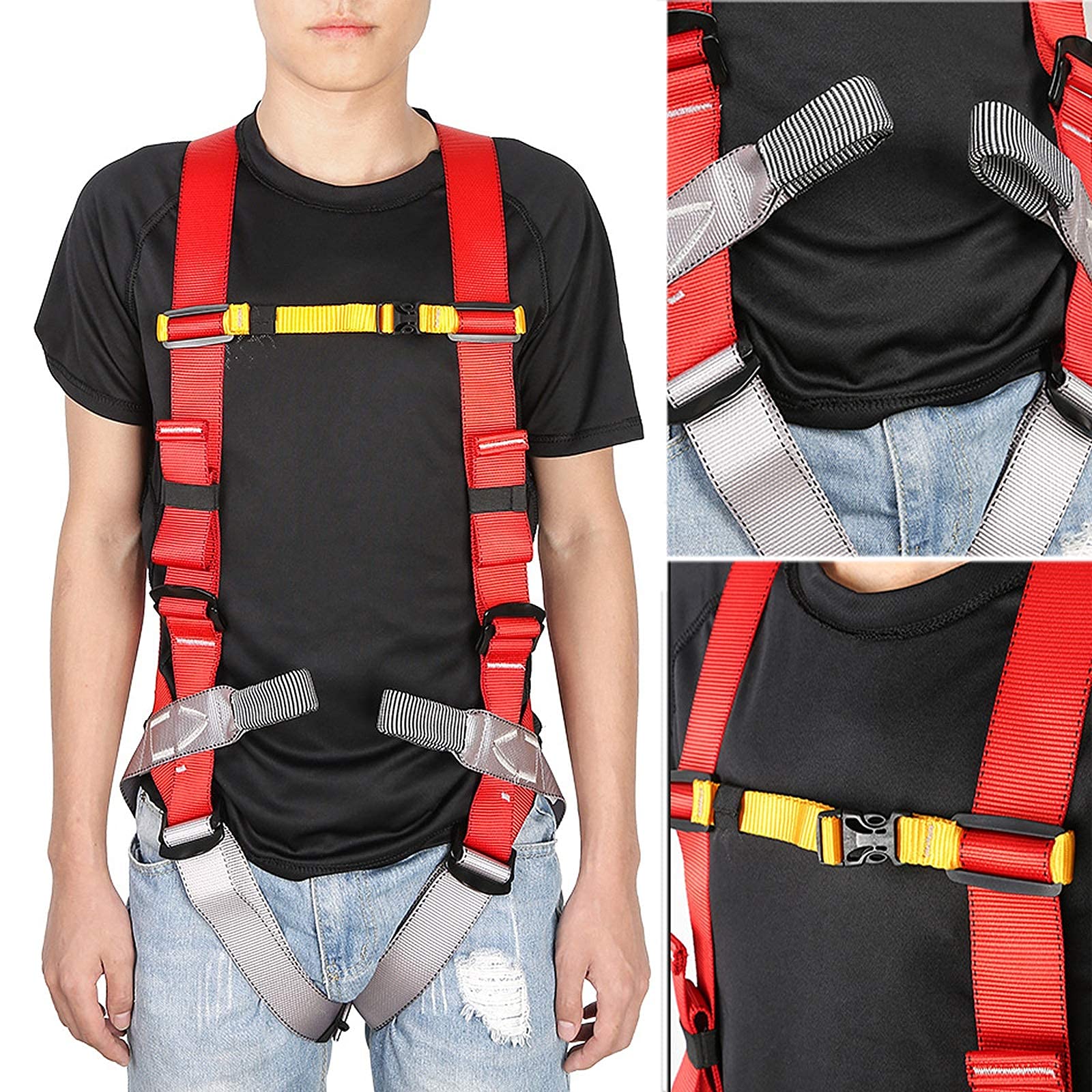 SwaYve Harnais Antichute de Sécurité, Harnais D'Escalade Réglable, Harnais de Sécurité Complet, Kit de Harnais de Sécurité Pour Protection Contre Les Chutes D'Alpinisme