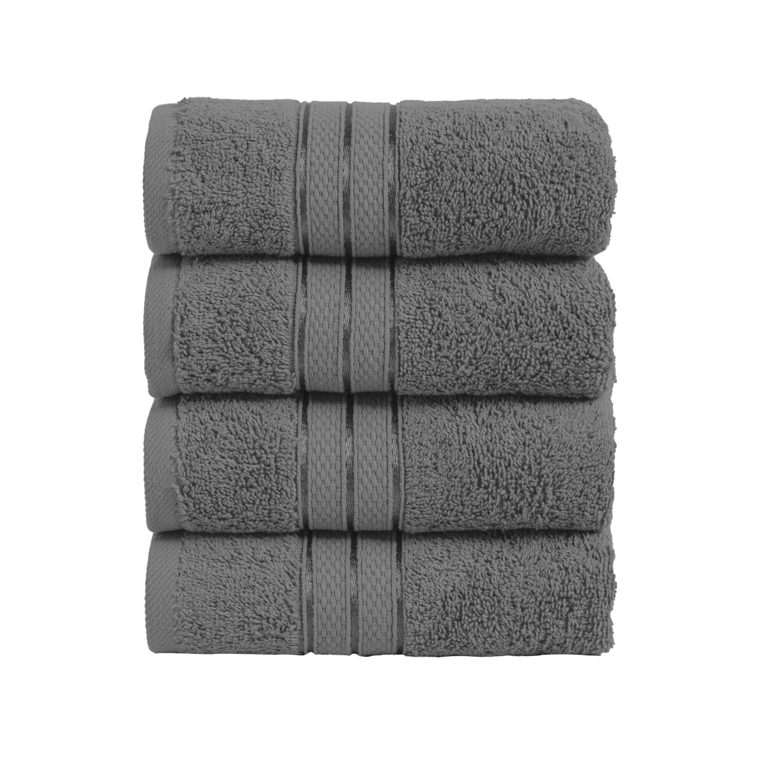 Elegant Comfort Three Line Popcorn Towel Set for Bathroom 16 x 28 inches, Premium Hotel Quality 4-PACK Hand Towels, 100% Turkish Cotton, Soft and Durable, Quick Dry and Highly Absorbent, Charcoal Gray