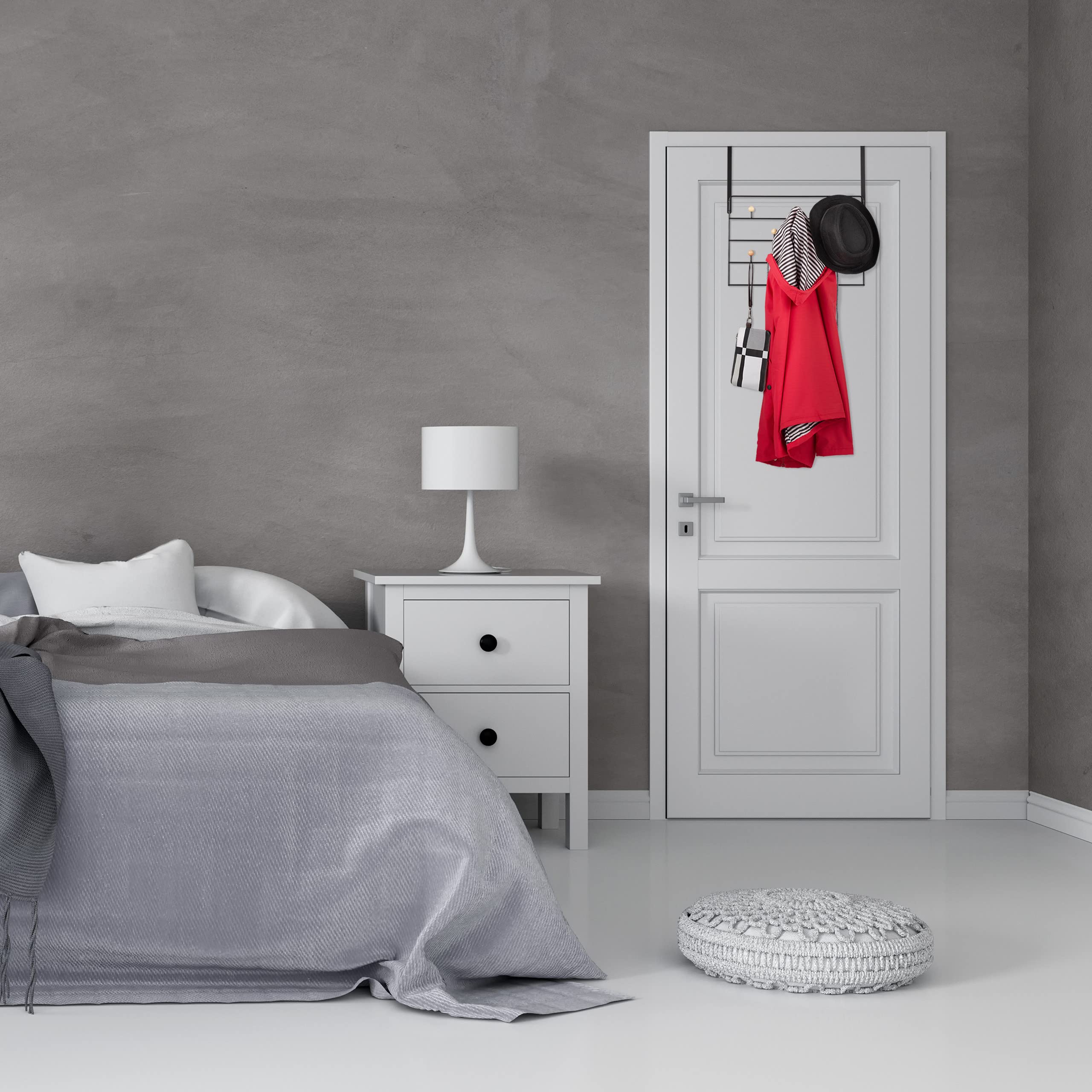 Relaxdays Perchero para Puerta 10 Ganchos, Guardarropa Colgante, Puertas de 4 cm, Pasillo y Dormitorio, Negro y Natural