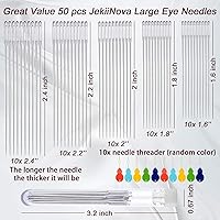 Vista 3 de Large-Eye Needles for Hand Sewing, 50pcs Premium Large Eye Sewing Needles with Threaders and Storage Tube 5 Size Large Eye Pointed Stitching Needles