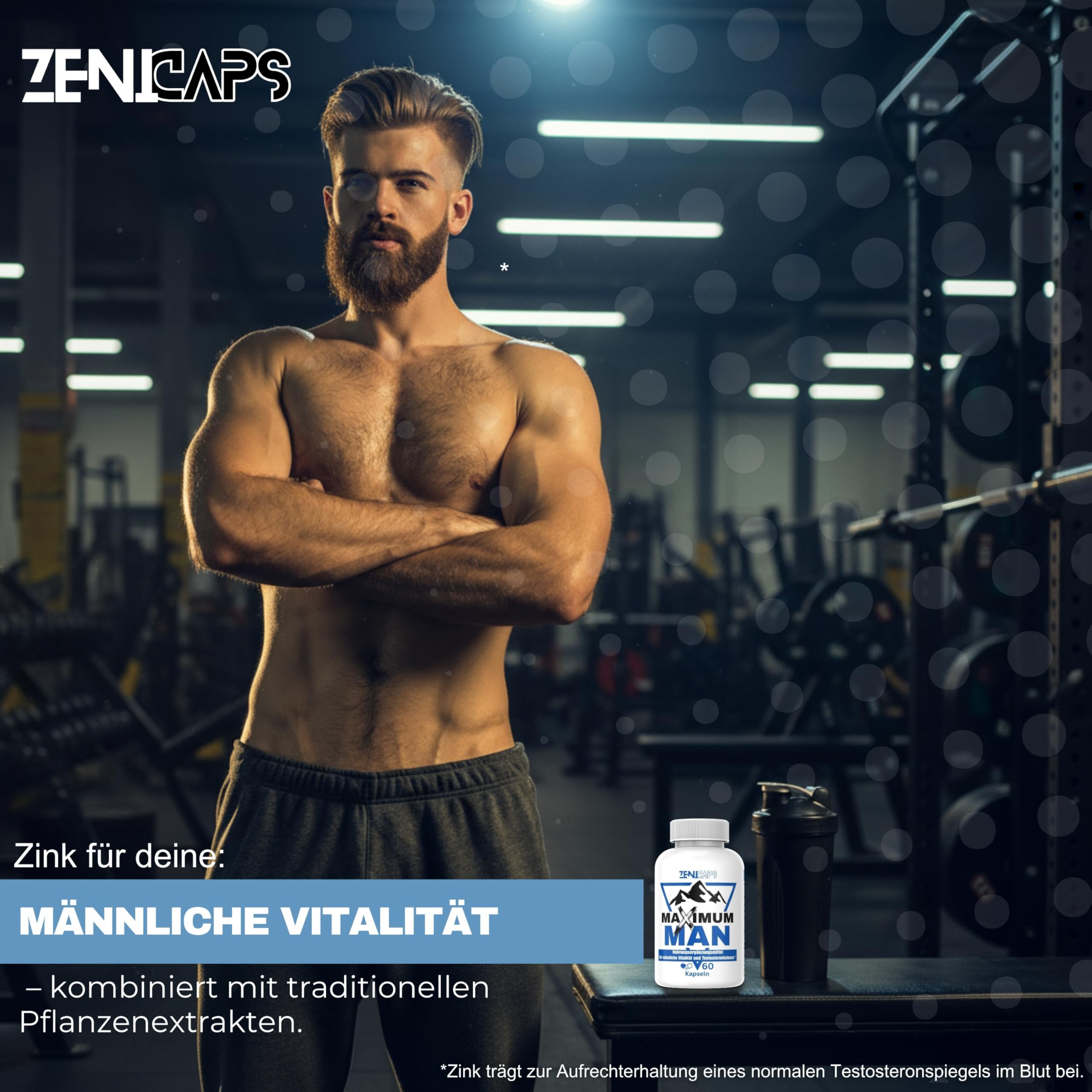 MAXIMUM MAN Original | Für aktive Männer – mit Zink für den Testosteronspiegel* | Einfache Anwendung | mit L-Arginin, Tribulus Terrestris, Maca, Ashwaganda