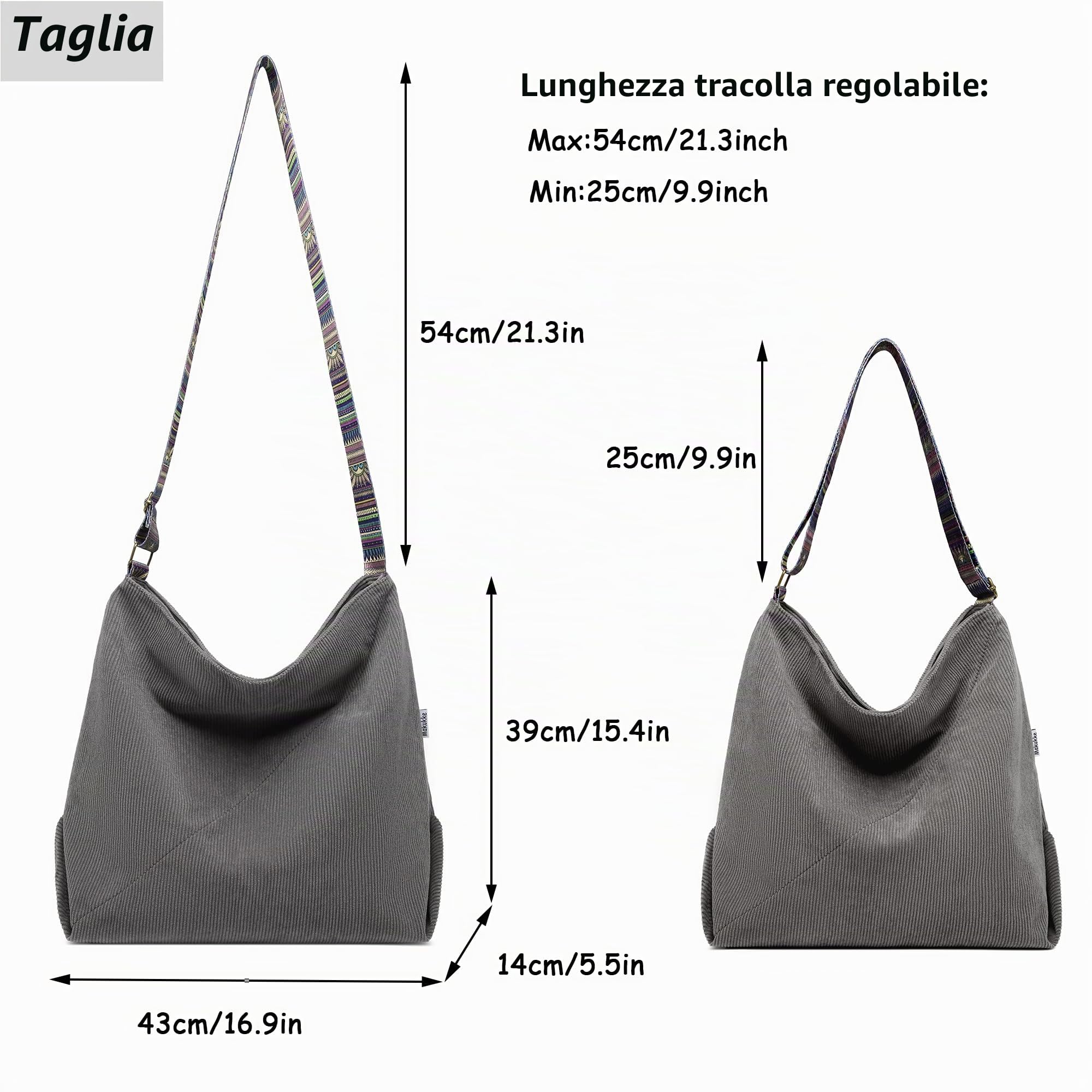 Makukke Borsa a tracolla da donna, in corda, grande shopper Tote Bag borsa a tracolla, casual, per scuola, ufficio, lavoro, viaggi, gite