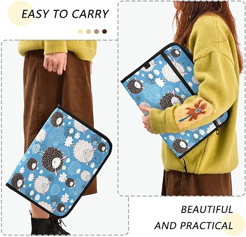 Miniatura 4 de Cartoon Cute Sheep on Cloud Blue File Folder Expandable 13 Pockets A4 Letter Size Organizer with Pockets with Zipper Closure Paper File Organizer