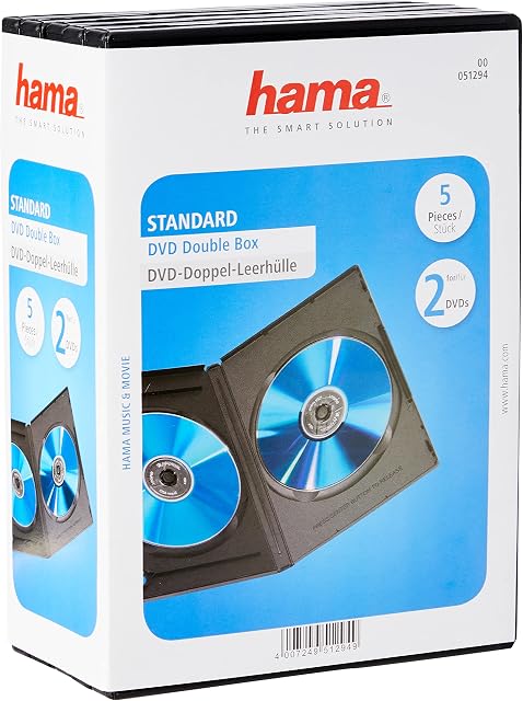Hama 51294 Standard DVD Double Jewel Case, pack of 5 - Black