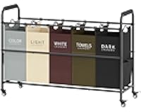 Tajsoon 5 Bag Laundry Sorter Cart, Laundry Hamper Sorter Basket with Heavy Duty Lockable Rolling Wheels for Clothes Storage, 5 Colors