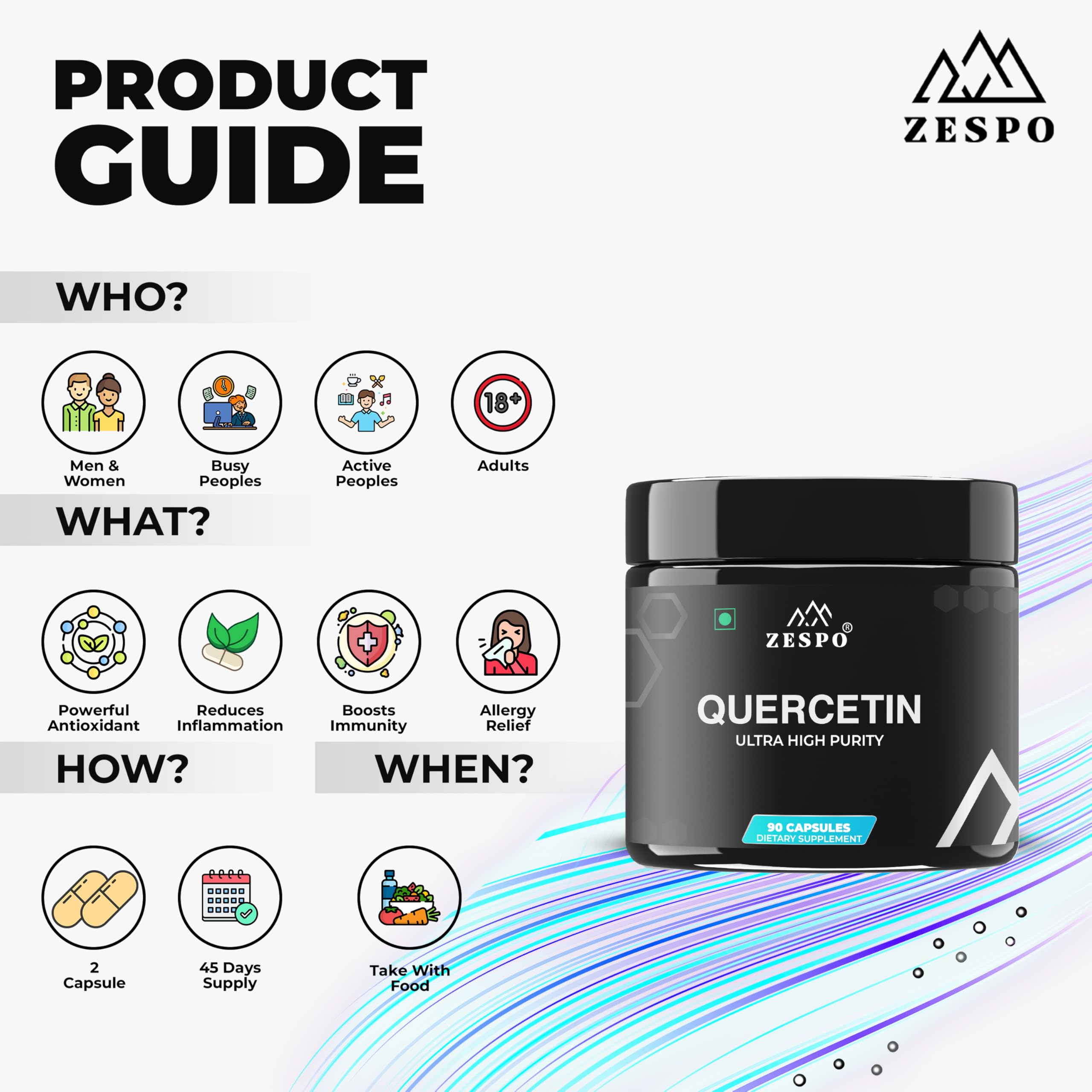 Zespo Quercetin 880mg 98% Pure Dihydrate Vegan Antioxidant 90 Capsules 3