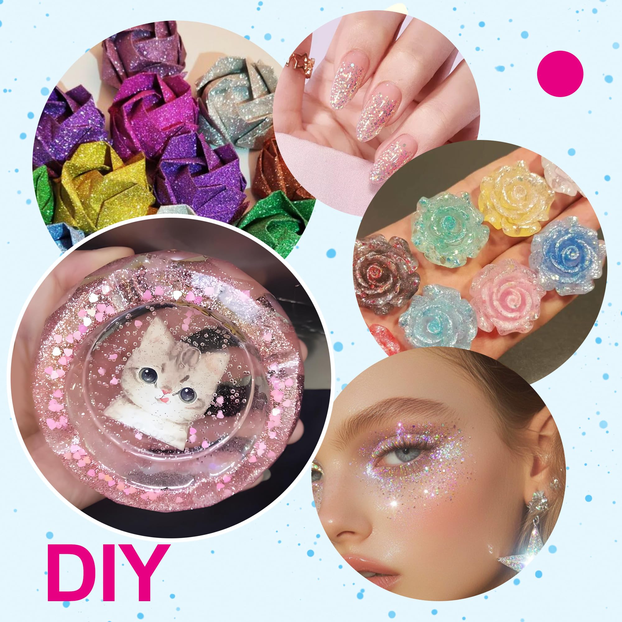 Kit Tatuaggi Glitterati, adatto a bambini e bambine dai 4 ai 12 anni, Kit per Tatuaggi flash temporanei con 48 colori, 192 modelli, 5 pennelli, 3 flaconi di colla, 2 fogli di adesivi glitterati