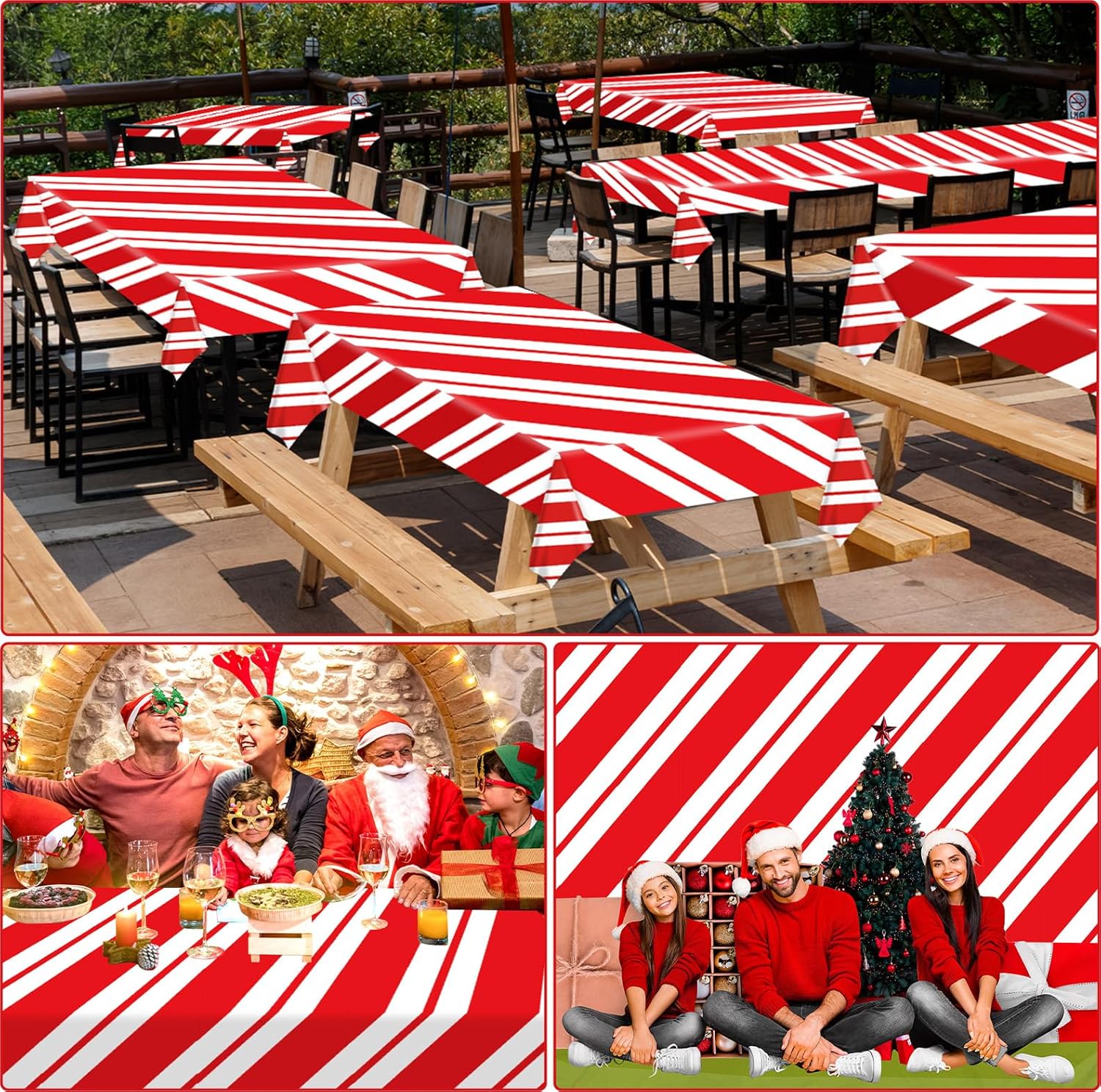 party greeting Red and White Striped Tablecloth Roll 51inch x 100ft Christmas Candy Cane Striped Table Cover Christmas Holiday Party Supplies Wall Backdrop for Xmas Dining Kitchen Decor