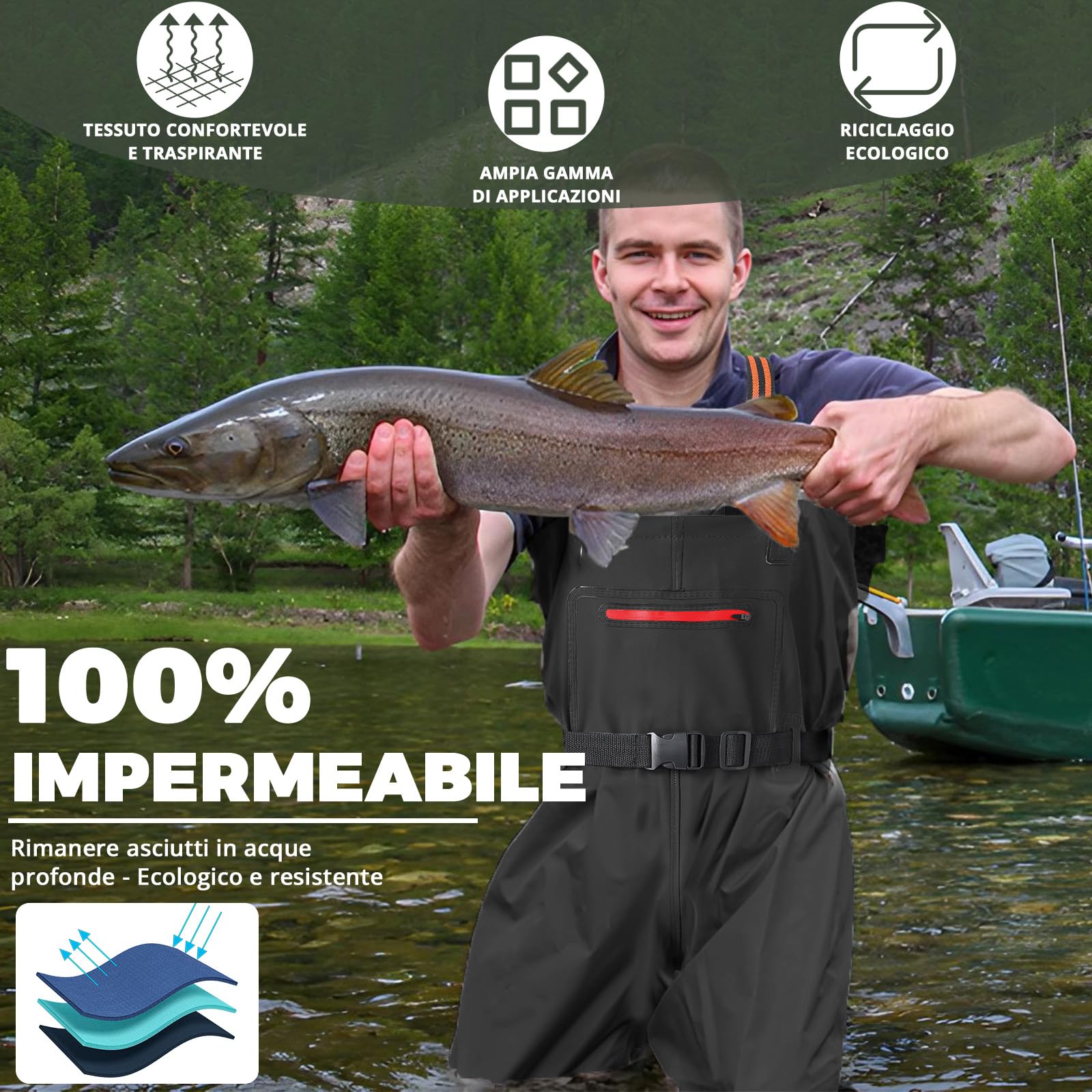 YOOHBERRYS Waders Pesca da Uomo, Waders da Uomo con Stivali da Pesca 42-46, Waders Trampolieri da Pesca, Pantaloni Impermeabili Antiscivolo Regalo per Amanti Pesca Sportiva