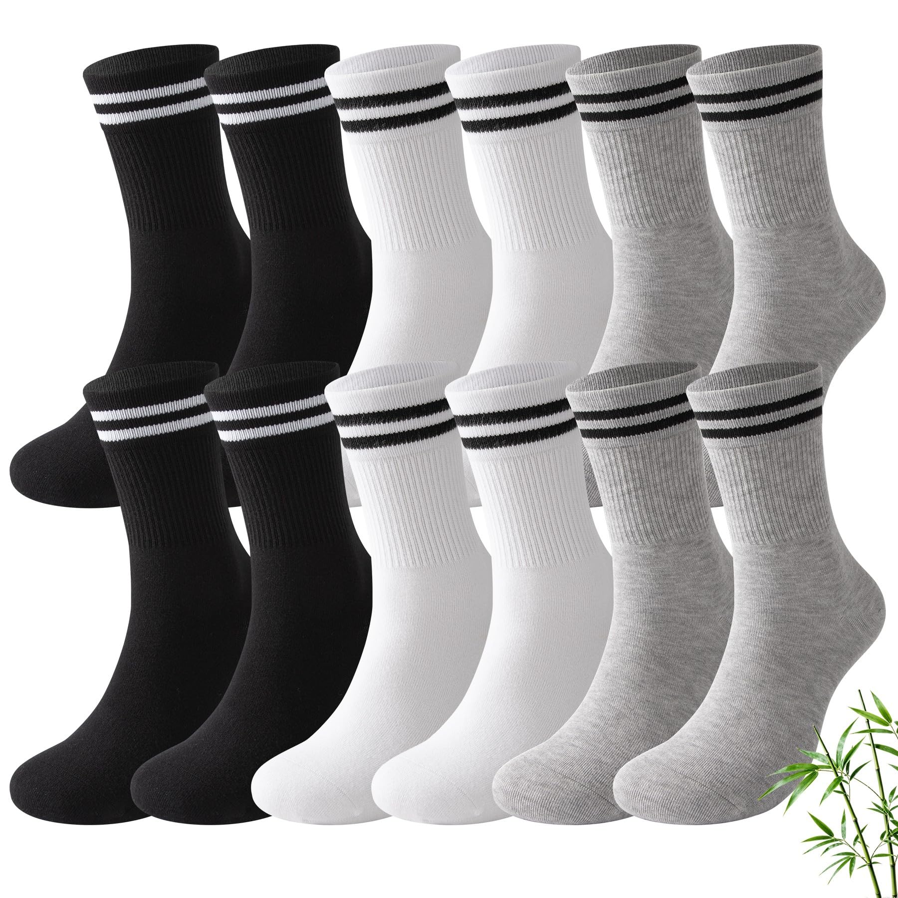 FALARY Bambus Socken Jungen Mädchen Kinder Tennissocken Sportsocken 6 Paar | Weich Atmungsaktiv Kindersocken, Bequem Bund, Antibakteriell, Hautfreundlich, Schwarz Weiß Grau, für Schule Sport Alltag