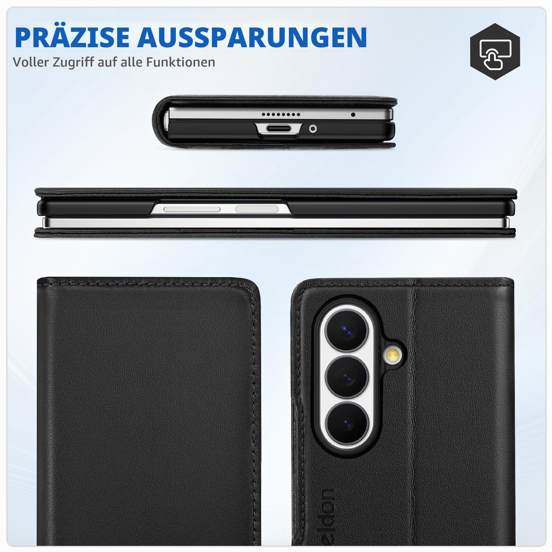 SHIELDON Echtleder Hülle für Galaxy Z Fold 8 Ultra 8,0" 2026 5G, Schwarz