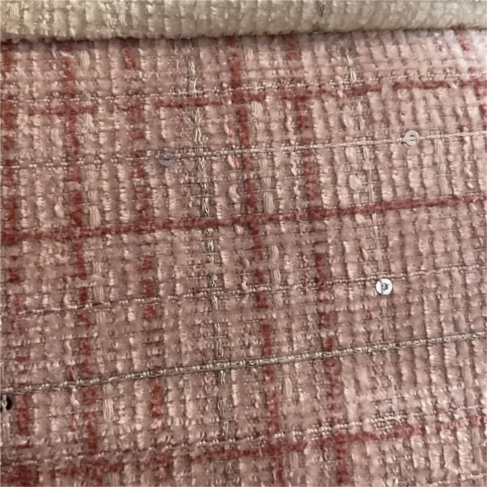 Tradycyjna tkanina tweedowa, Polyester Tweed Sequin Fabric For DIY Sewing Coat Skirt Vest Multicolor 100cmx148cm(Beige)