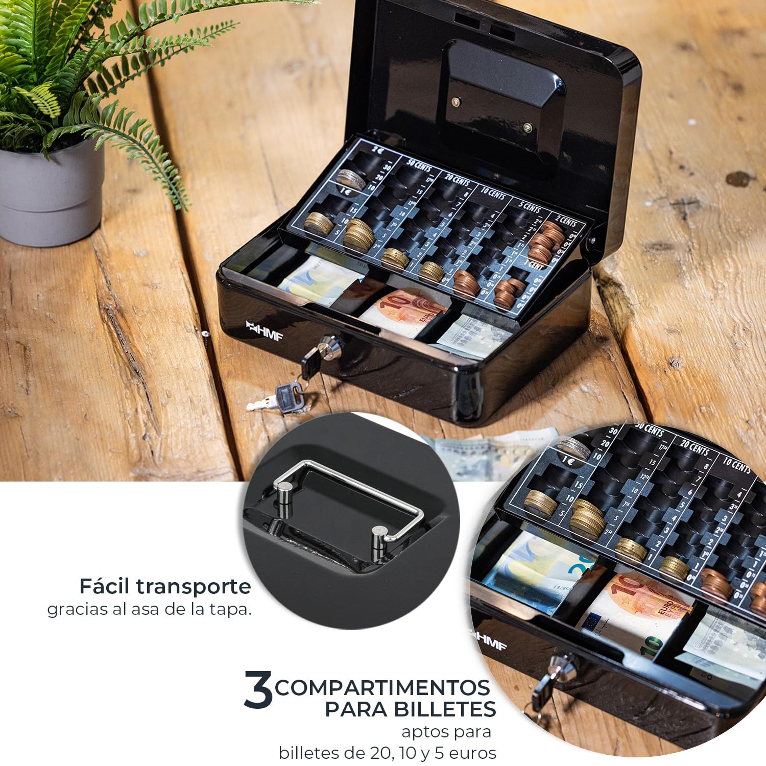 HMF 10022-02 Caja de caudales, para contar dinero 25 x 18 x 9 cm, negro