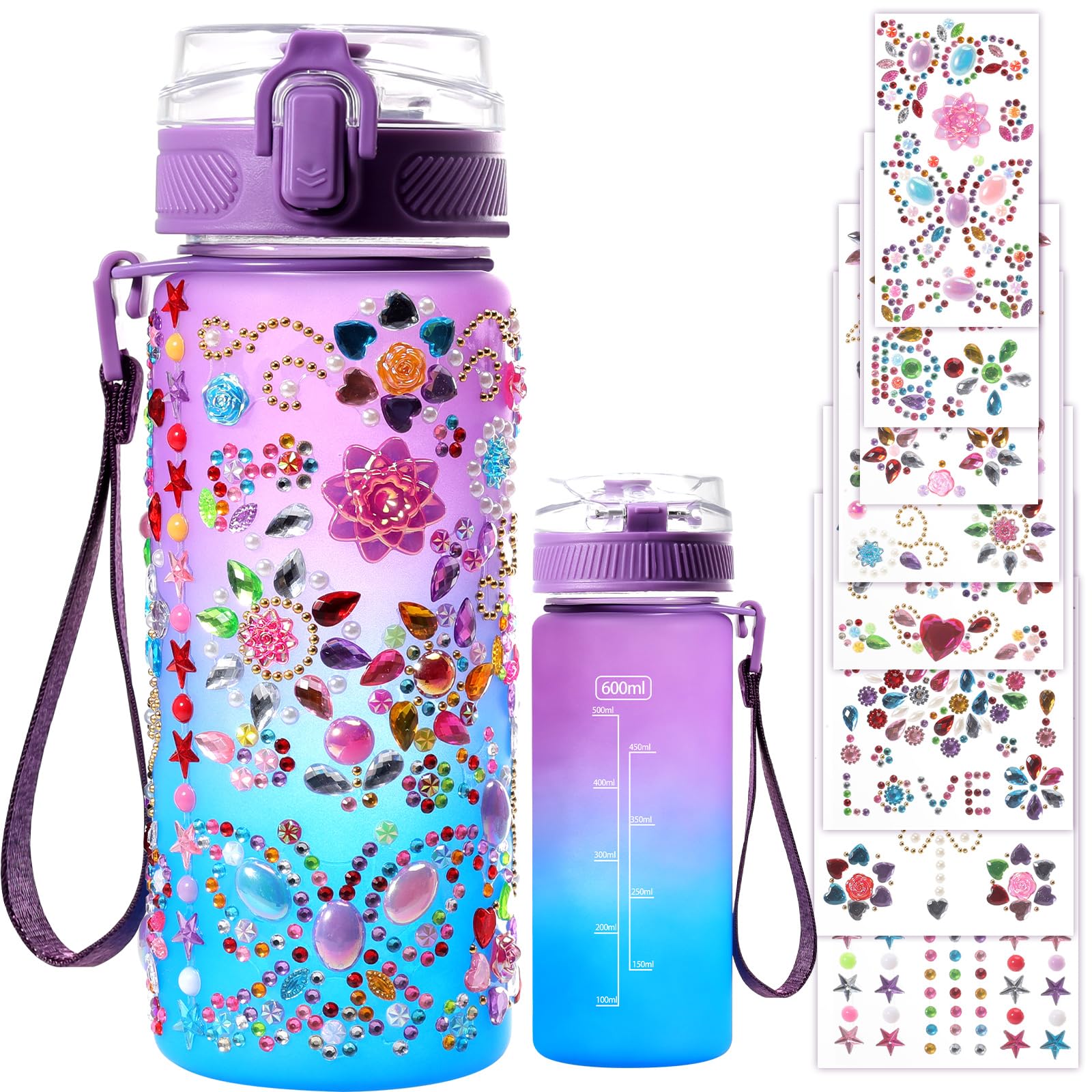 KINGTLE DIY Water Bottle, Gifts for Girls 5 6 7 8 9 10 11 Year Old, Birthday Gifts for Girls Age 5-12, Arts and Crafts for Kids With 8pcs Diamond Stickers