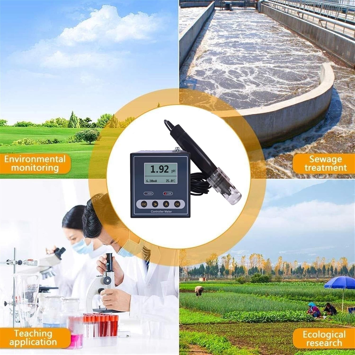 Medidor De PH Industrial, Probador De Calidad Del Agua, Con Pantalla LCD, Rango De Medición De 0,00 ~ 14,00PH, Función De Calibración Automática, Para Plantas De Tratamiento De Aguas Residuales