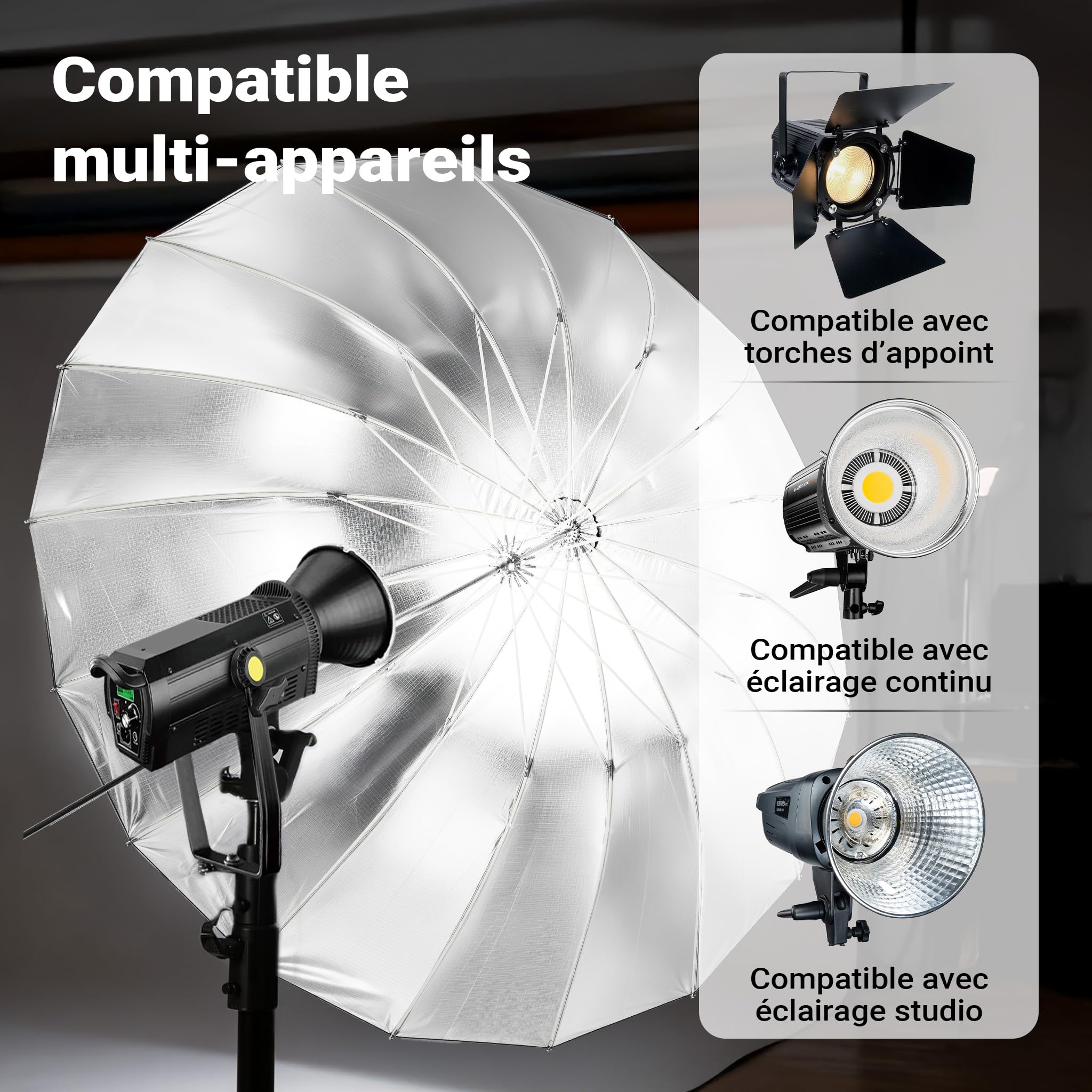 Walimex pro Parabol Réflecteur Noir/Blanc Ø 165 cm pour Une lumière Douce