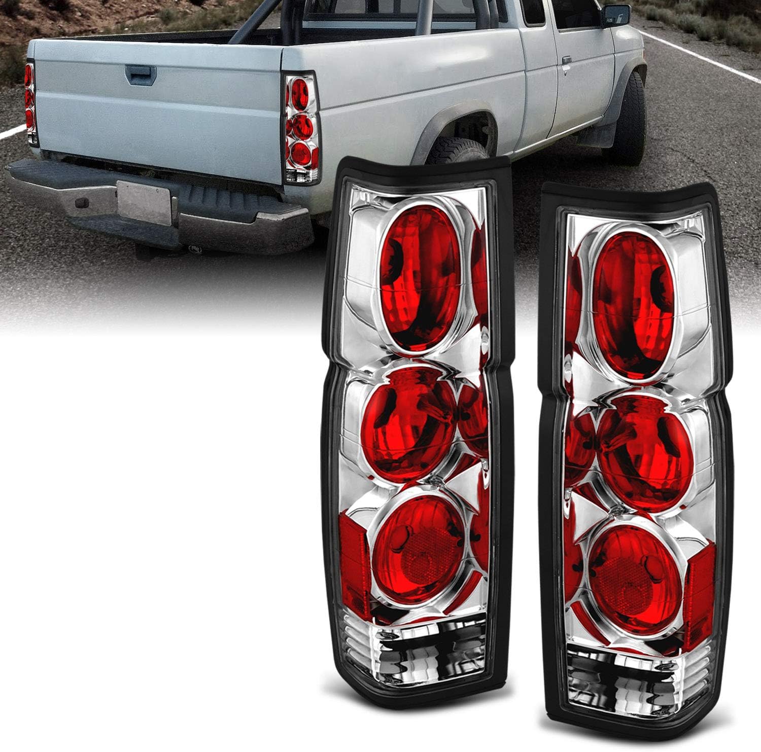AmeriLite Chrome Replacement Brake Tail Lights Set For Hardbody D21 - Passenger and Driver Side