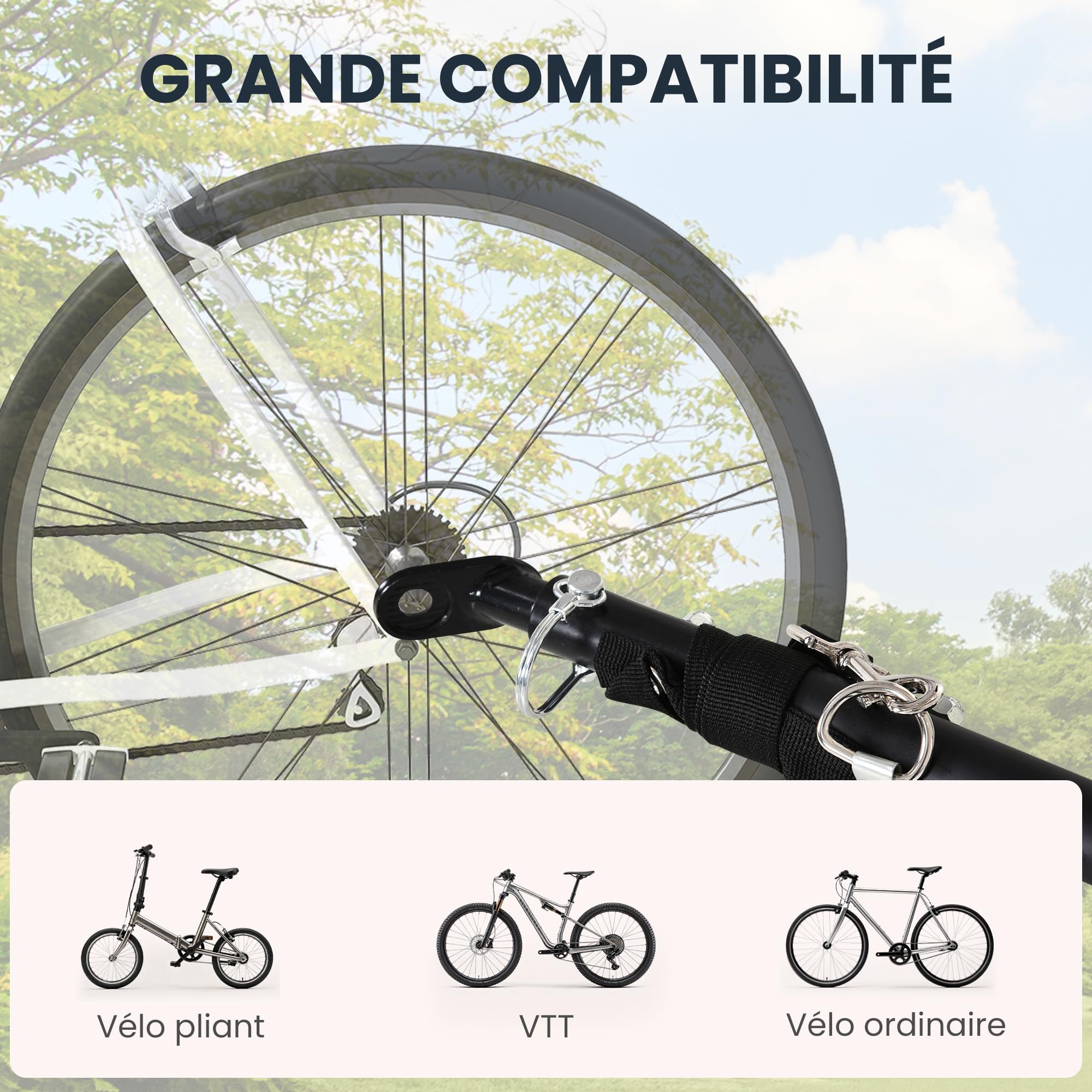 HOMCOM Remorque vélo transport 70L 139x71,5x49 cm Barre attelage Universelle Acier Noir