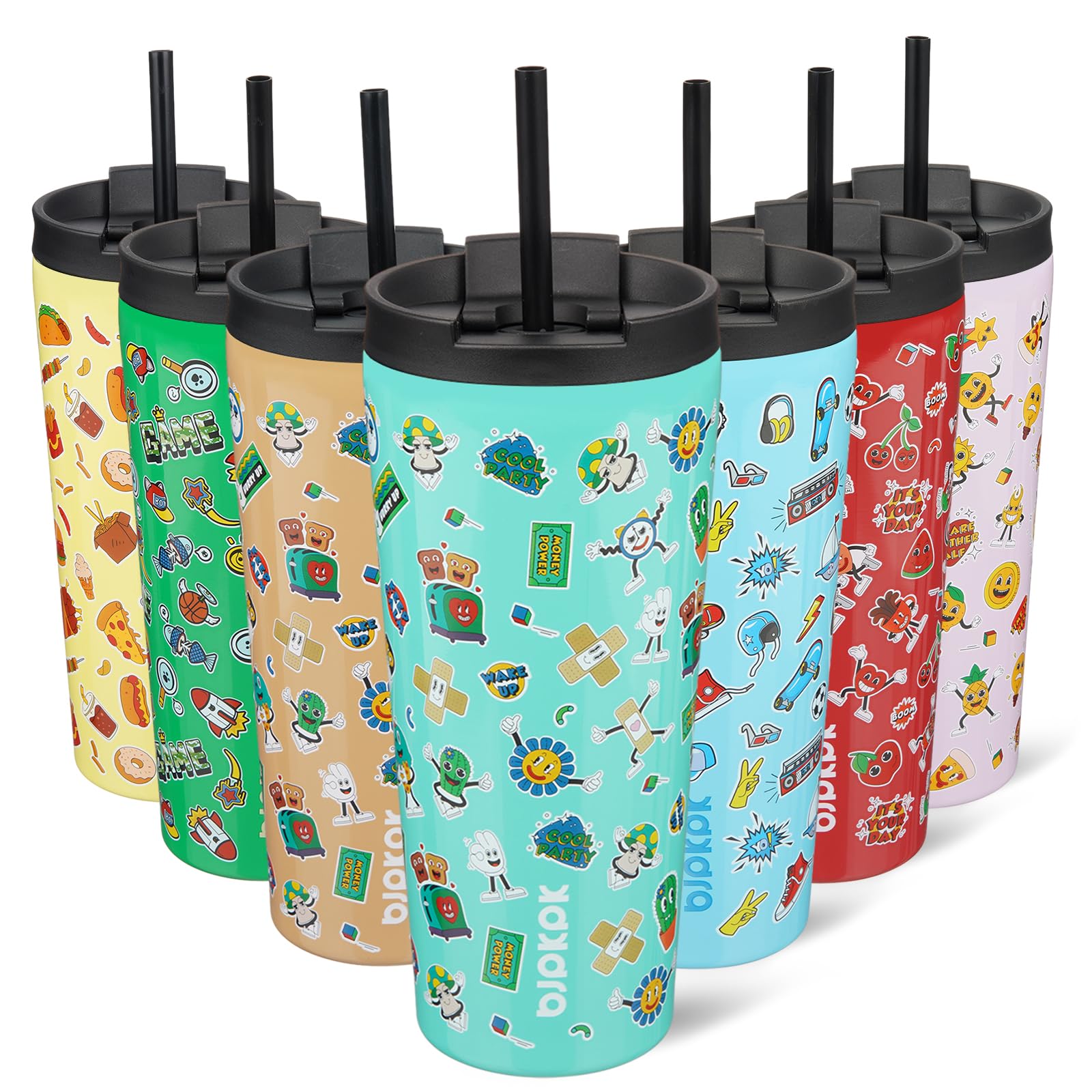 BJPKPK 22 oz Coffee Tumbler with Straw, Insulated Stainless Steel Cup