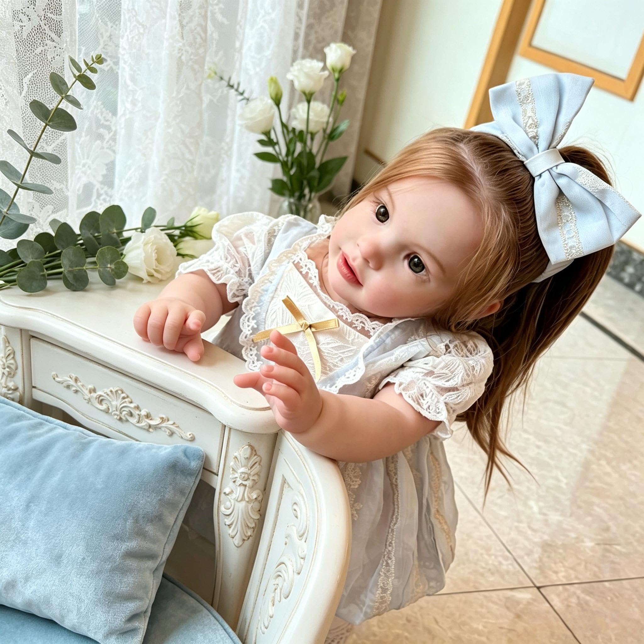 Große Größe Reborn Babypuppen Mädchen 26 Zoll 66 cm Realistische Reborn Kleinkindpuppen, Lebensecht Babypuppe Mit Stoffkörper, Lebhafte Silikon Baby Puppe Mit langem Haar