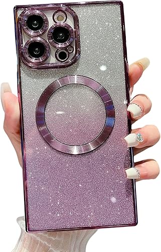 aowner Funda magnética para iPhone 11 Pro Max cuadrada con purpurina compatible con MagSafe protección resistente, ajuste delgado, a prueba de