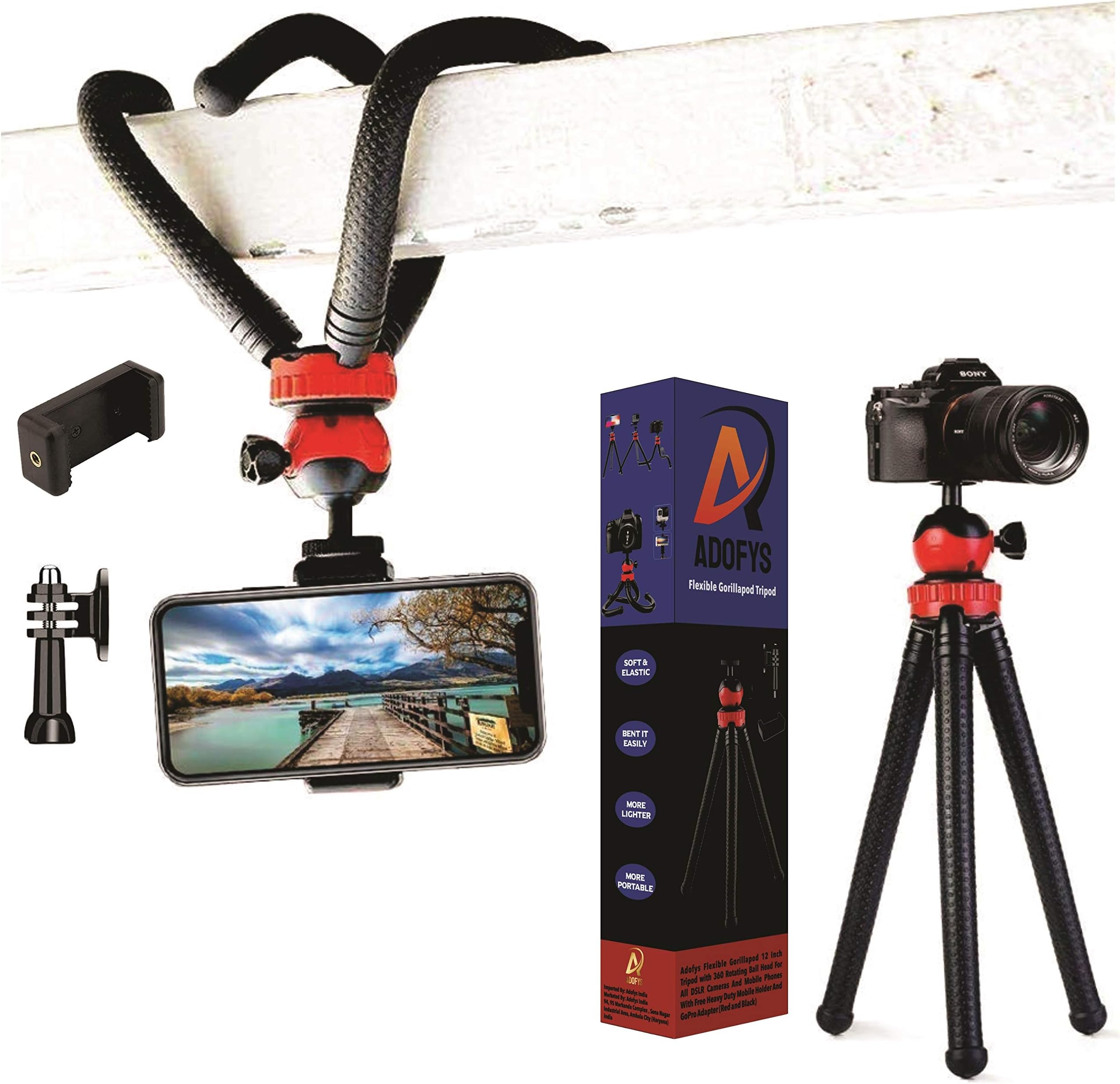 Adofys Camera Flexible Tripod, Cell Phone Tripod 12 Inch Gorilla Tripod Lightweight Bendable Tripod with Heavy Duty Smartphone Stand, Compatible for Action Camera etc.