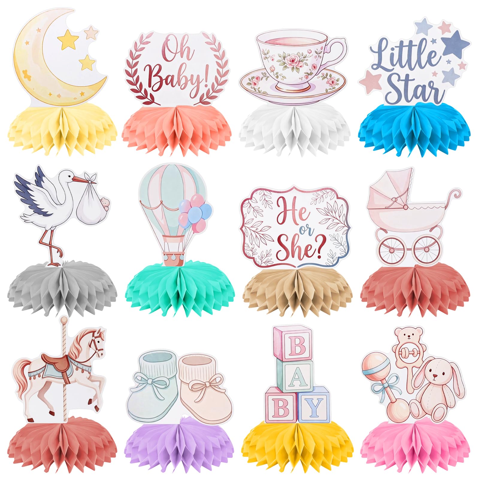 Gender Reveal Honeycomb Centerpieces Decoration for Baby Shower Party 12Pcs