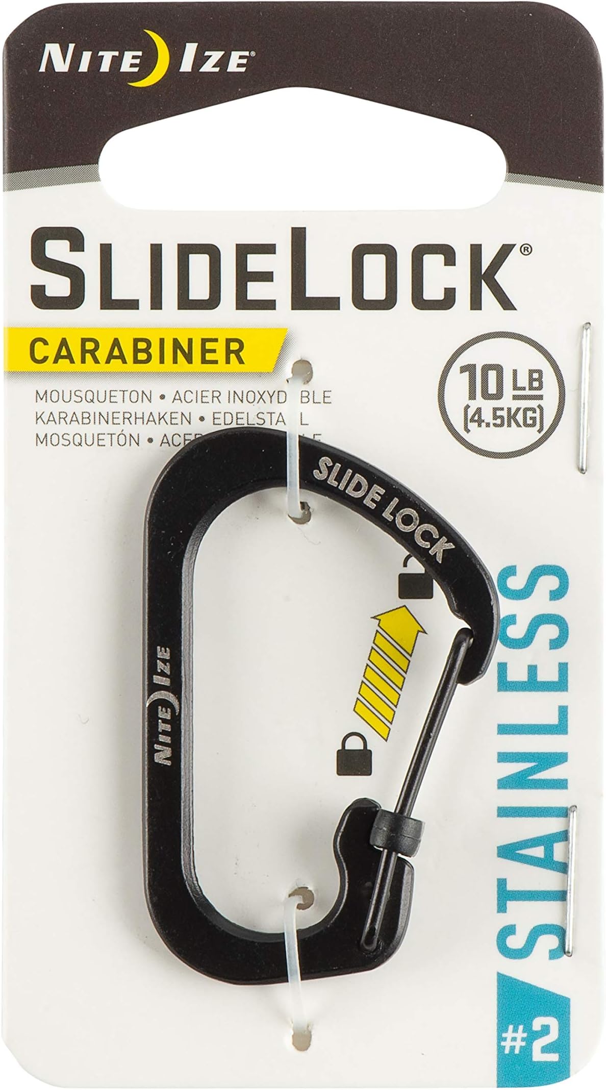 Locking Carabiner Clip, Black, 1-3/32 in
