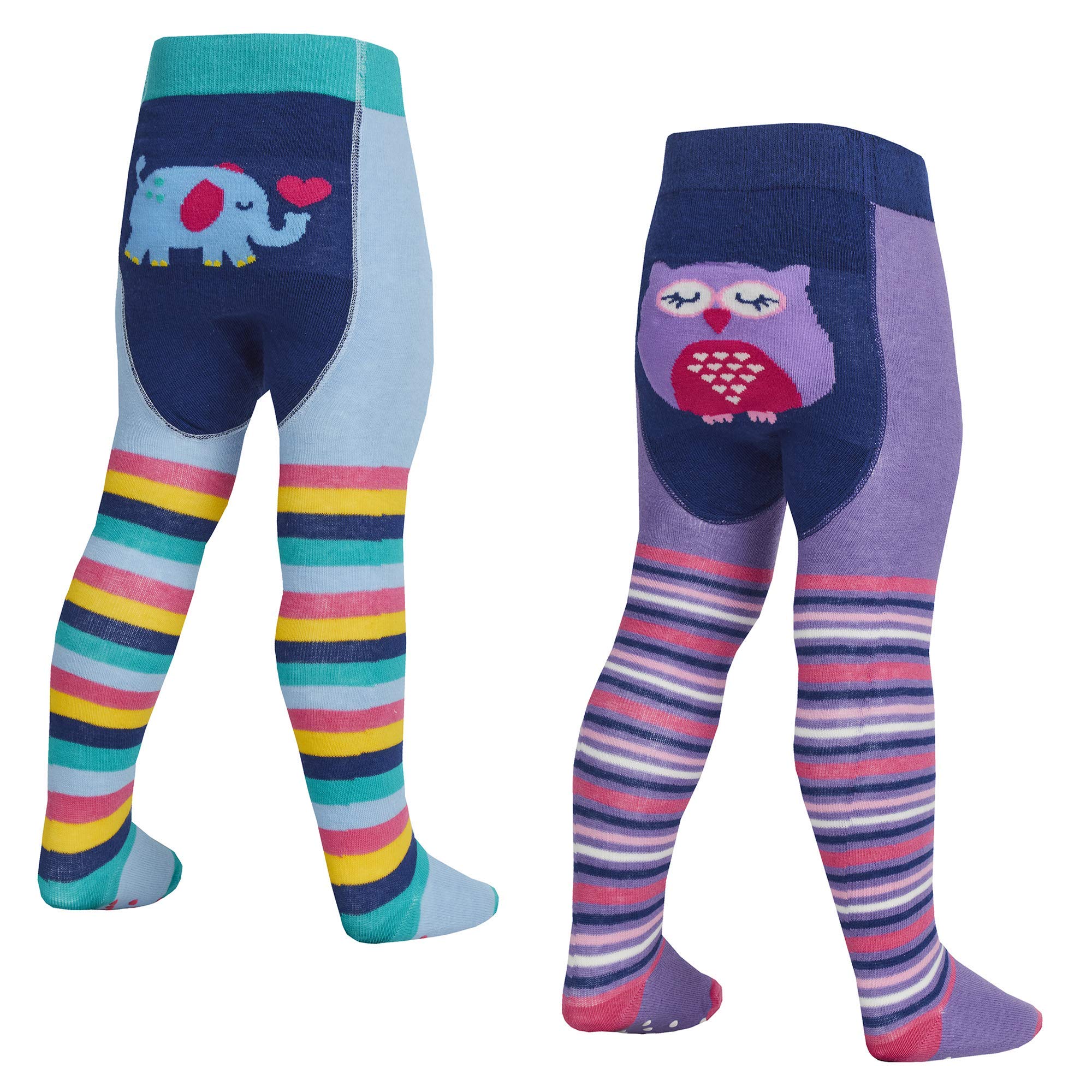Baum 1 Pair Owl & 1 Pair Elephant Babies 2 Pack Cotton Rich Novelty Tights ~ Unicorns, Owl, Elephant (0-6 Months, )