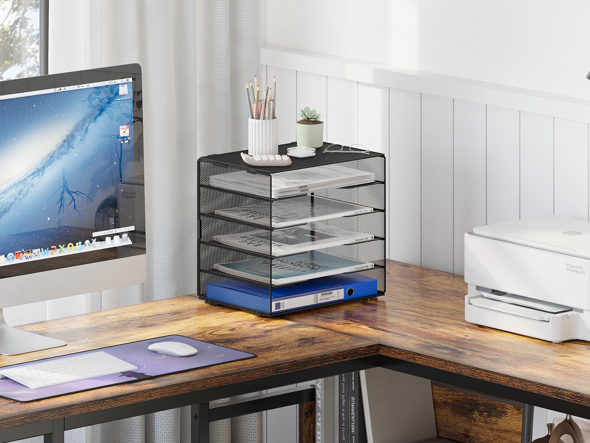 EasyPAG 5 Niveles Metal Malla A4 Bandeja Archivador Organizador Oficina Soporte Documentos Clasificador Papeles Almacenamiento Escritorio Estante Folios,Negro