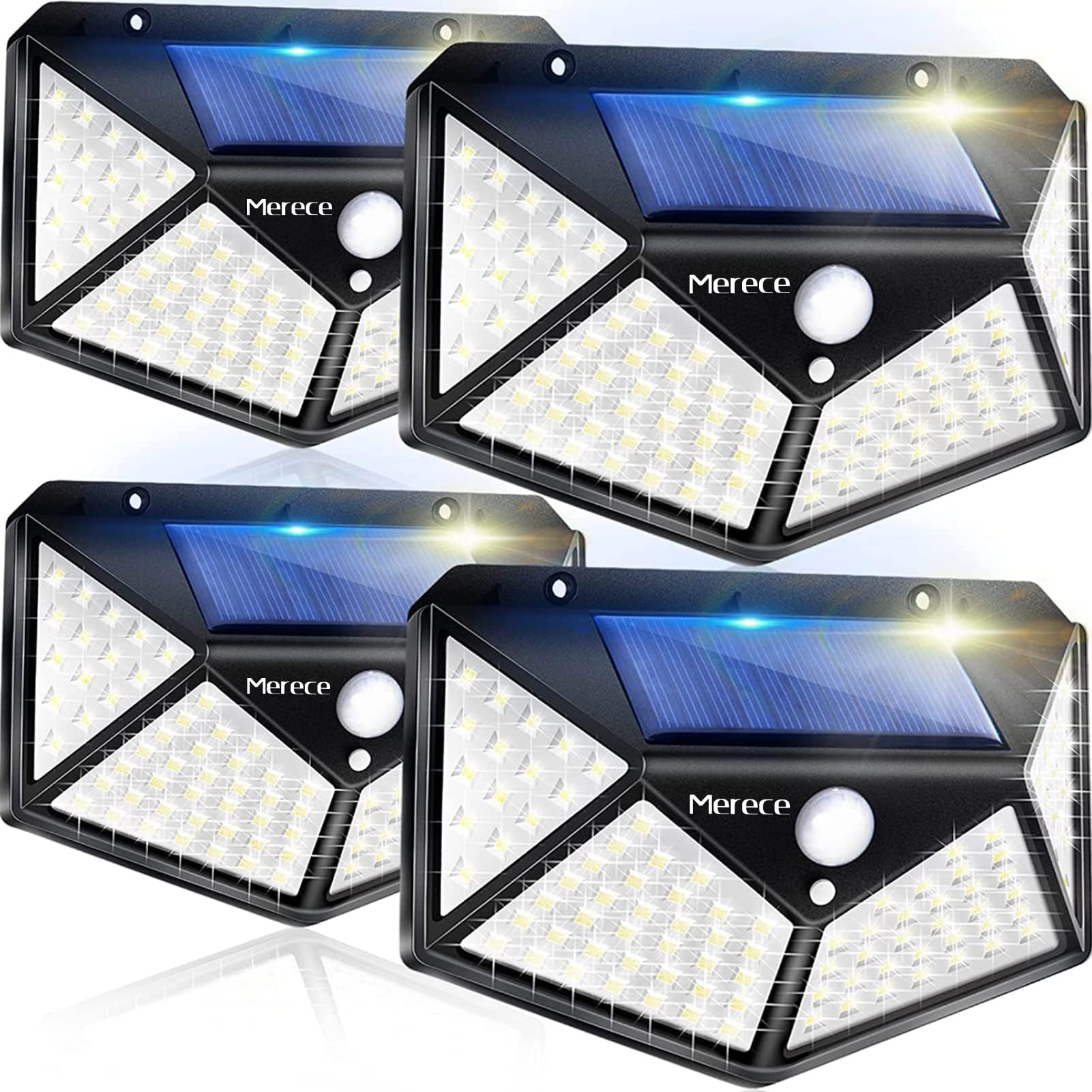 Solar Lights Outdoor 4 Pack, 100LED/3 Modes 270° Lighting Angle Motion Sensor Security Lights, IP65 Waterproof Wall Lights Solar Powered, Bright for Backyard Garden Fence Patio Front Door