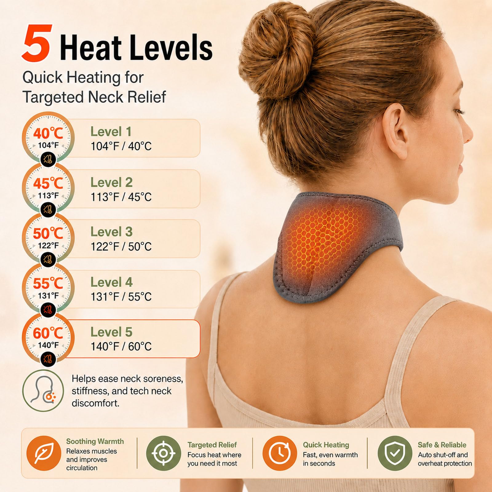 Coussin Chauffant Cervicales Portable Sans Fil,Collier Cervical Chauffant