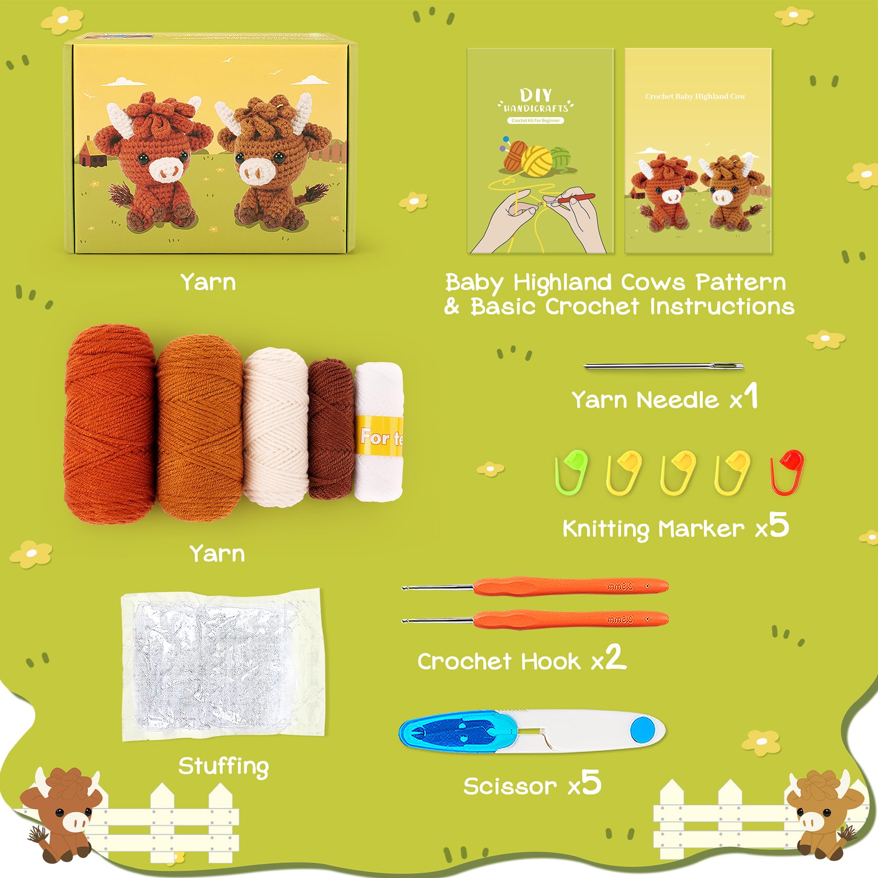 Crochet Kit for Beginners Adults Highland Cow Crochet Animal Kit Knitting Kit with Instructions Highland Cattle Crochet Complete Kit for Beginners Crochet Starter Kit Crochet Knitting Set - Image 3