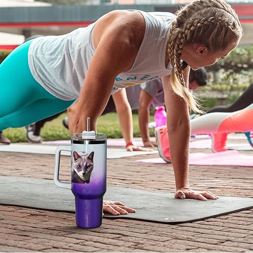 Miniatura 7 de MAIKESUB Vaso de sublimación en blanco de 40 onzas con asa y tapa con pajilla, vaso aislado, reutilizable, botella de agua de acero inoxidable, taza