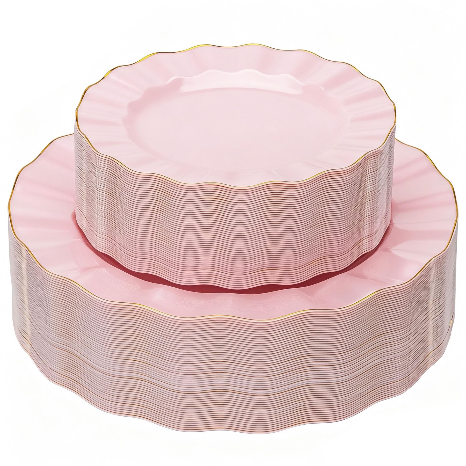 Photo 1 of QualQuot 120-Piece Pink Plastic Plates with Gold Rim